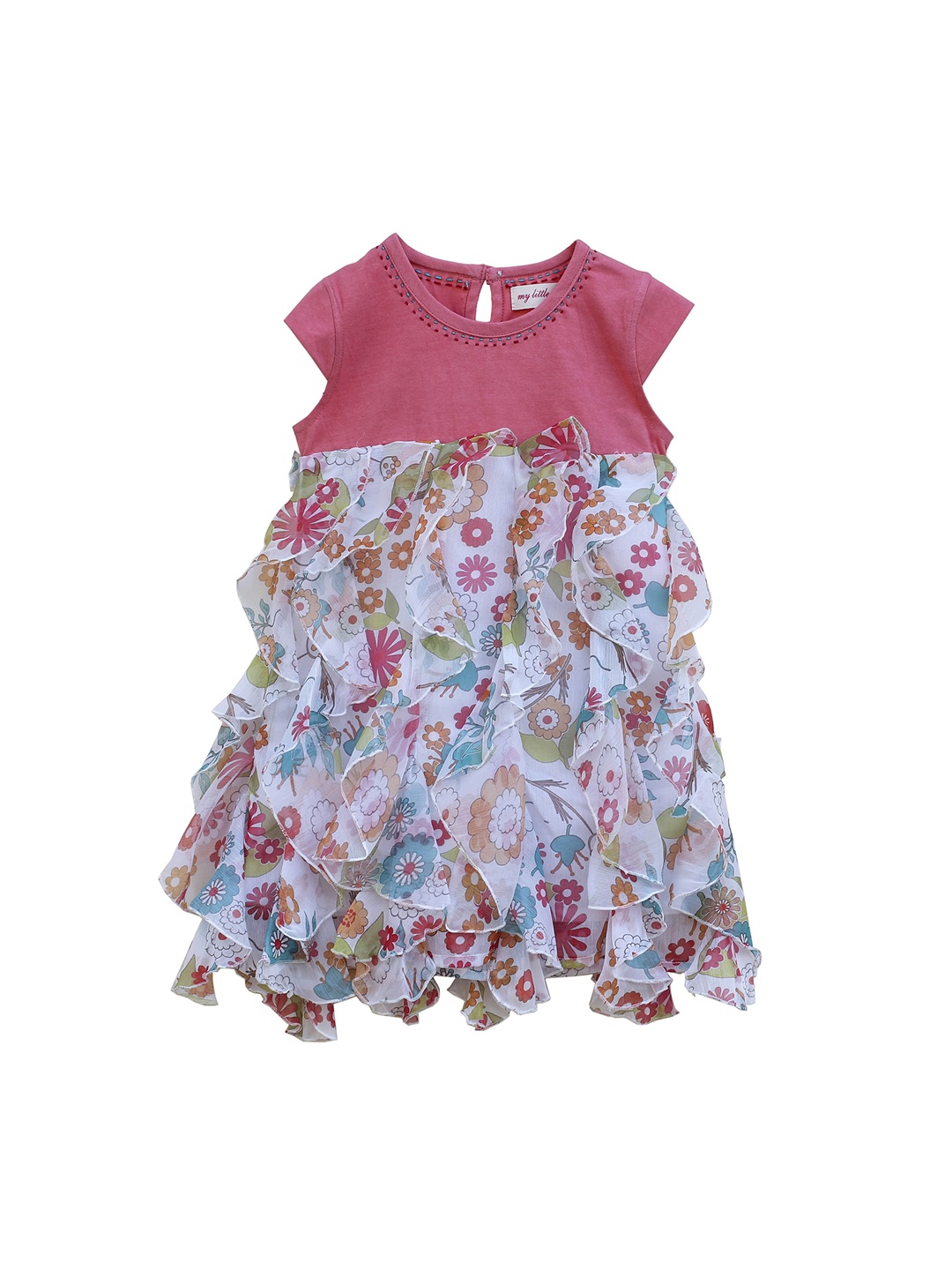 My Little Lambs Girls Red Floral A-Line Dress