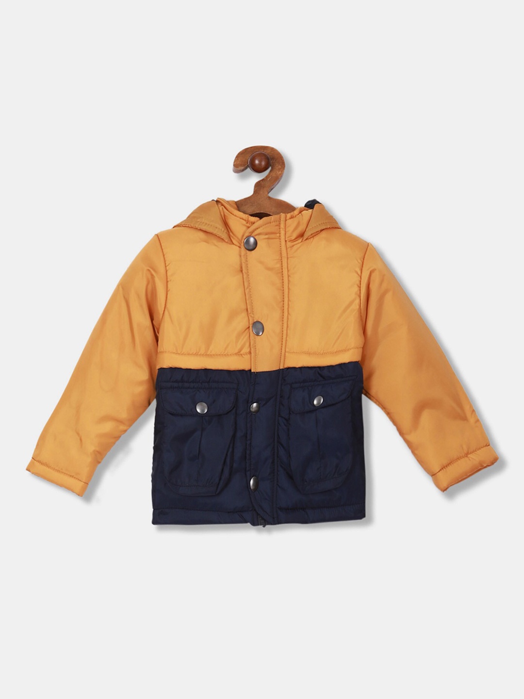 Donuts Boys Navy Blue & Orange Colourblocked Padded Jacket
