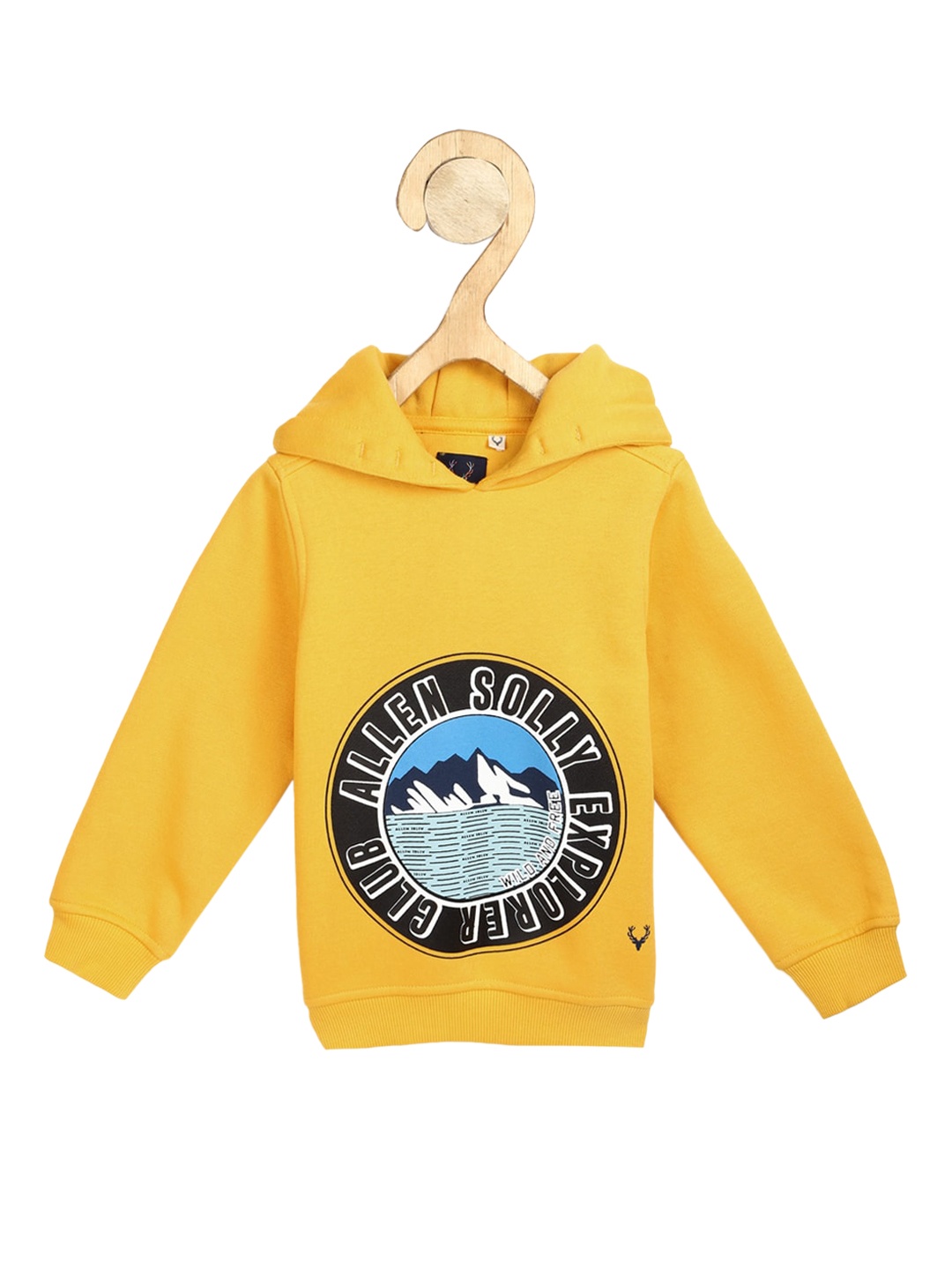 Allen Solly Junior Boys Yellow & Black Printed Hooded Sweatshirt