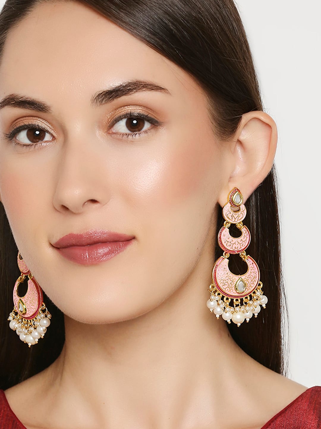 OOMPH Pink & White Crescent Shaped Chandbalis