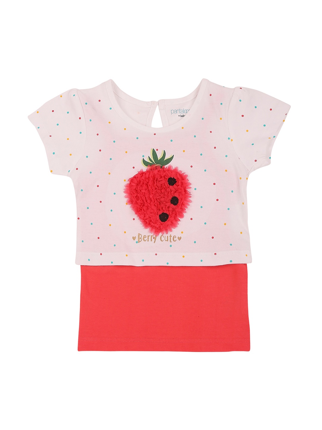 Pantaloons Baby Girls Red & Pink Print Pure Cotton Layered Top
