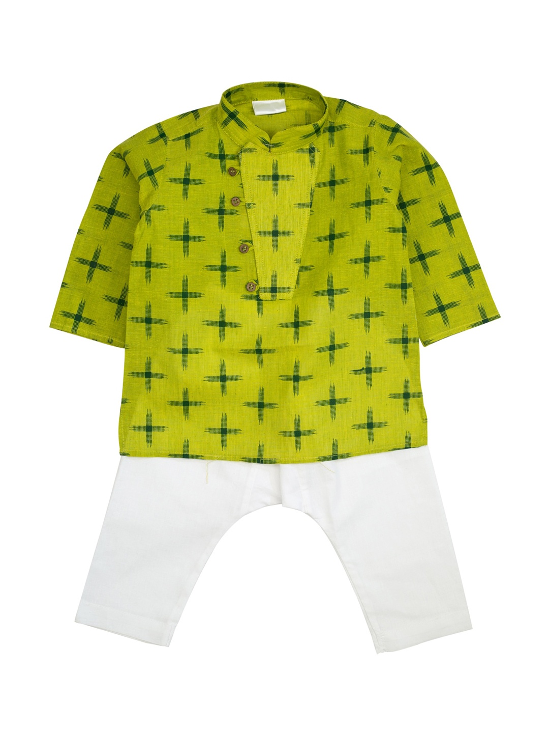 MeeMee Boys Green & Off-White Printed Kurta with Pyjamas