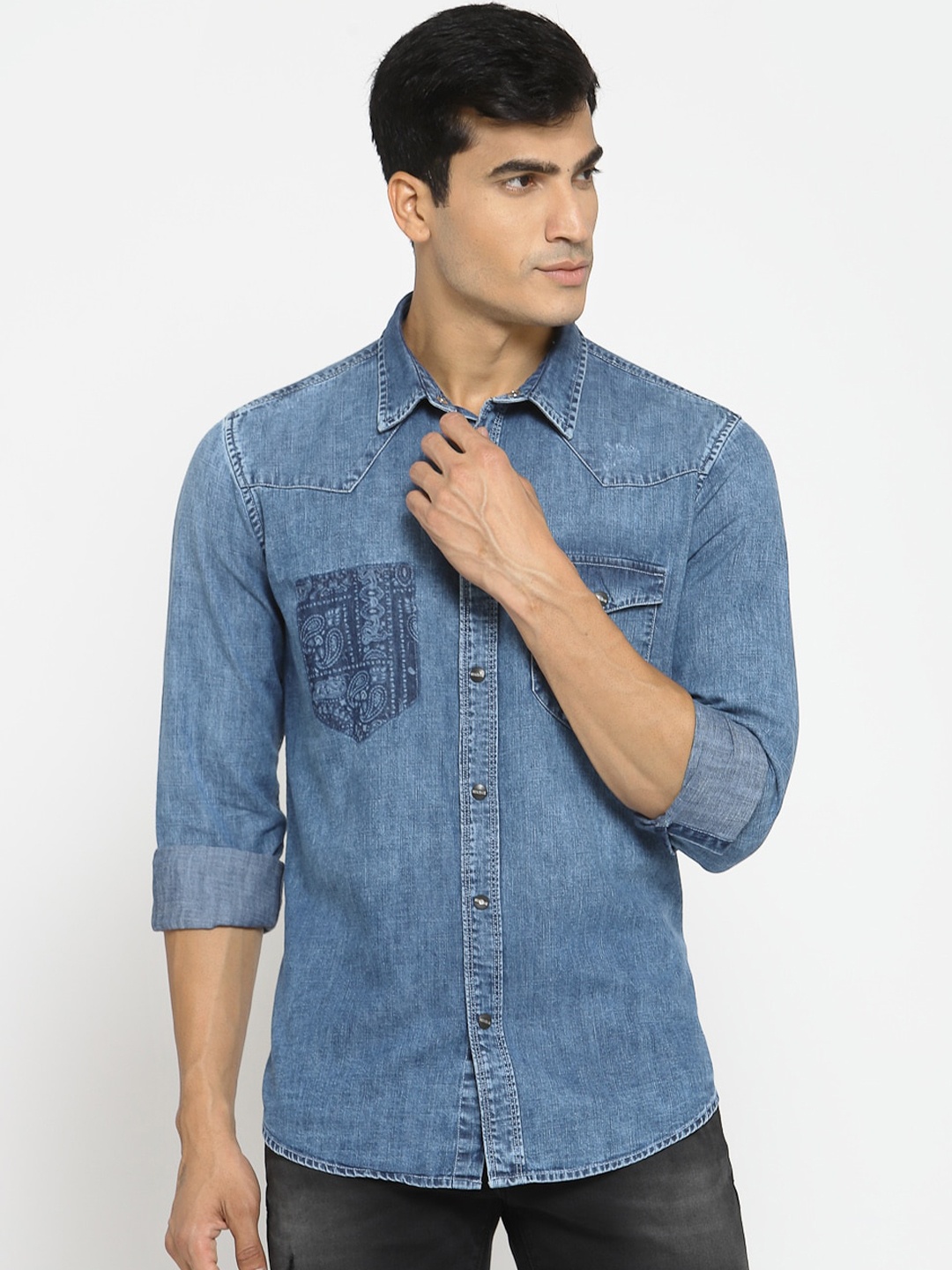 Pepe Jeans Men Blue Regular Fit Faded Casual Shirt