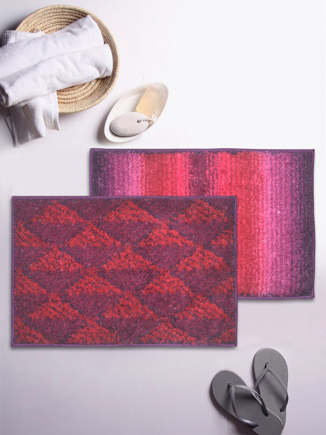 BIANCA Set Of 2 Printed 1850 GSM Anti-Slip Bath Rugs, Purple