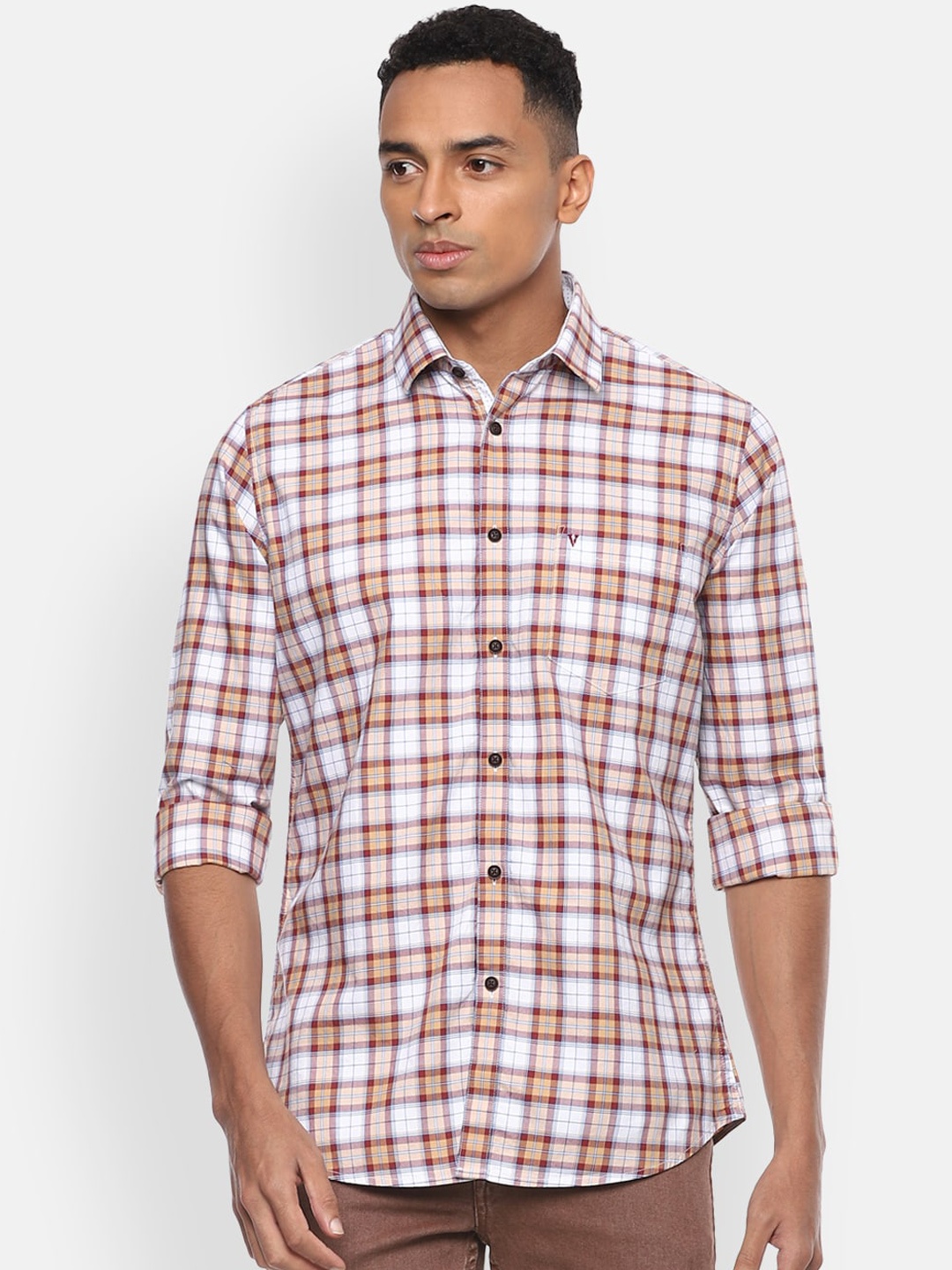 Van Heusen Sport Men White Regular Fit Checked Casual Shirt