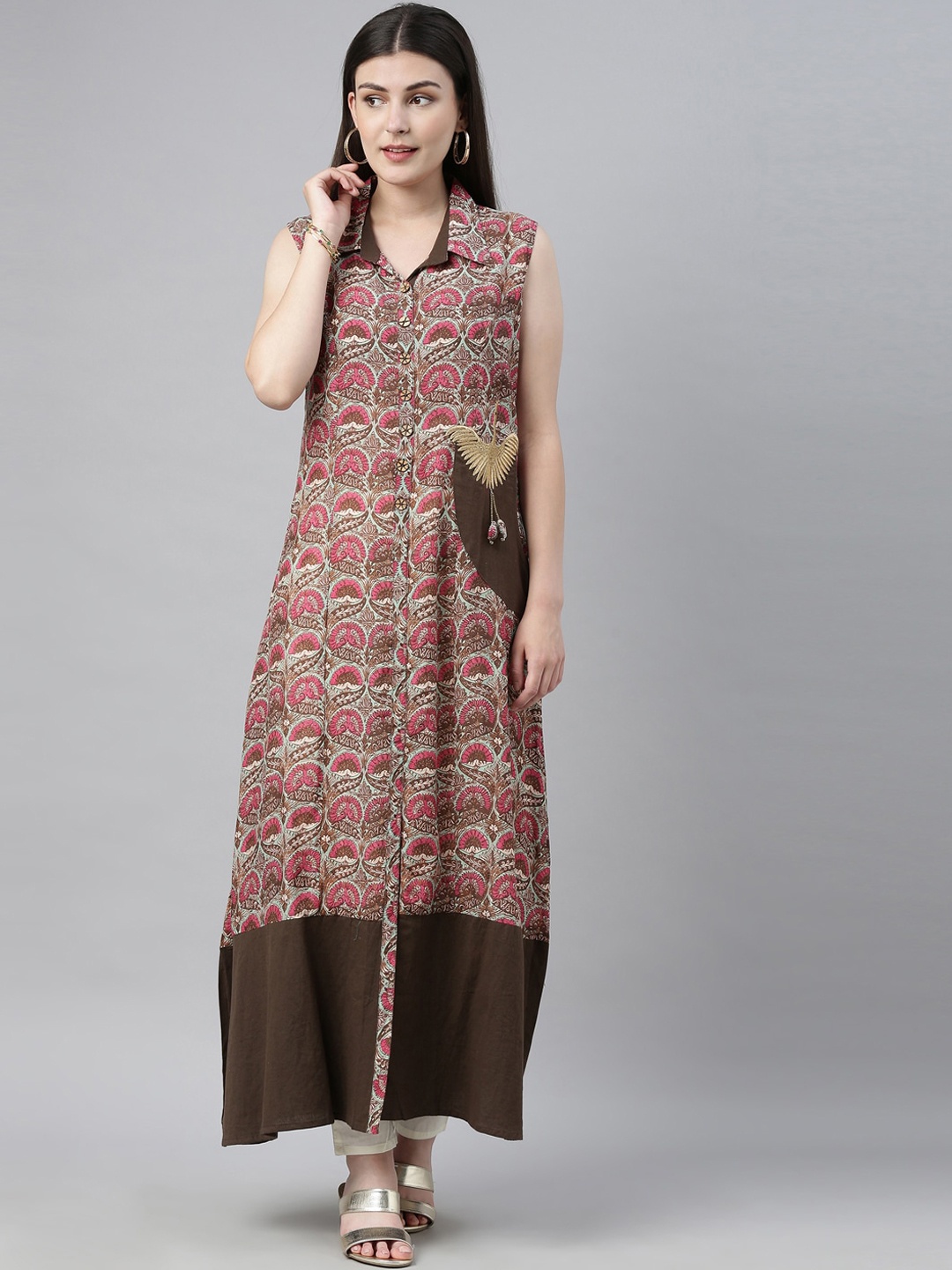 Neerus Women Coffee Brown Ethnic Motifs Printed Kurta