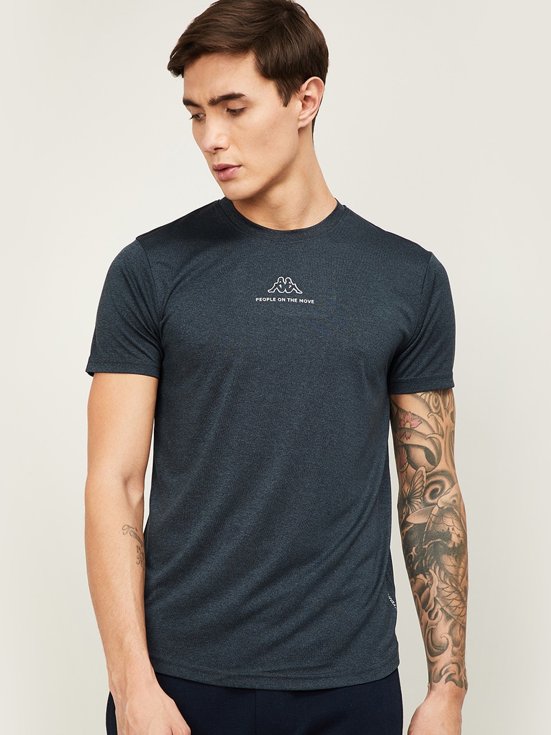 Kappa Men Charcoal Black Solid Round Neck T-shirt