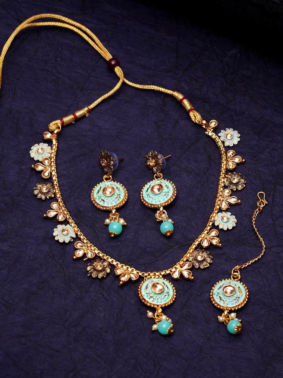 Anikas Creation Women Gold Plated Sea-Green & Beige Traditional Kundan Ethnic Jewellery Set
Anikas Creation Women Gold Plated Sea-Green & Beige Traditional Kundan Ethnic Jewellery Set