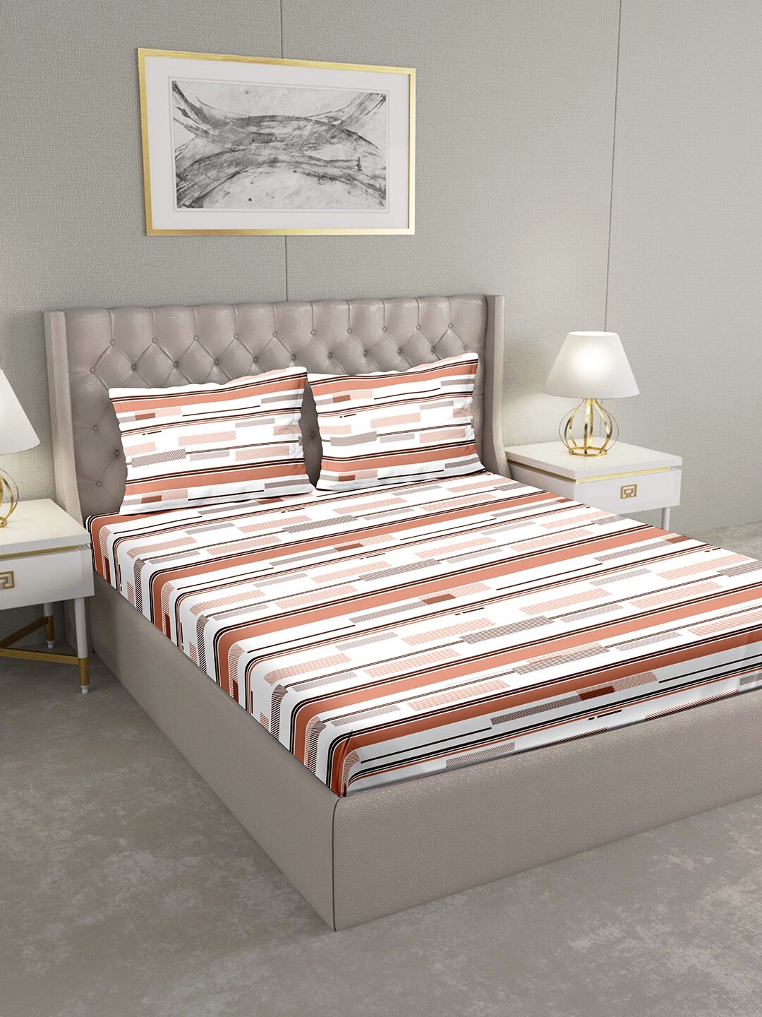 BELLA CASA White & Brown Abstract 124 TC Cotton 1 King Bedsheet with 2 Pillow Covers
BELLA CASA White & Brown Abstract 124 TC Cotton 1 King Bedsheet with 2 Pillow Covers