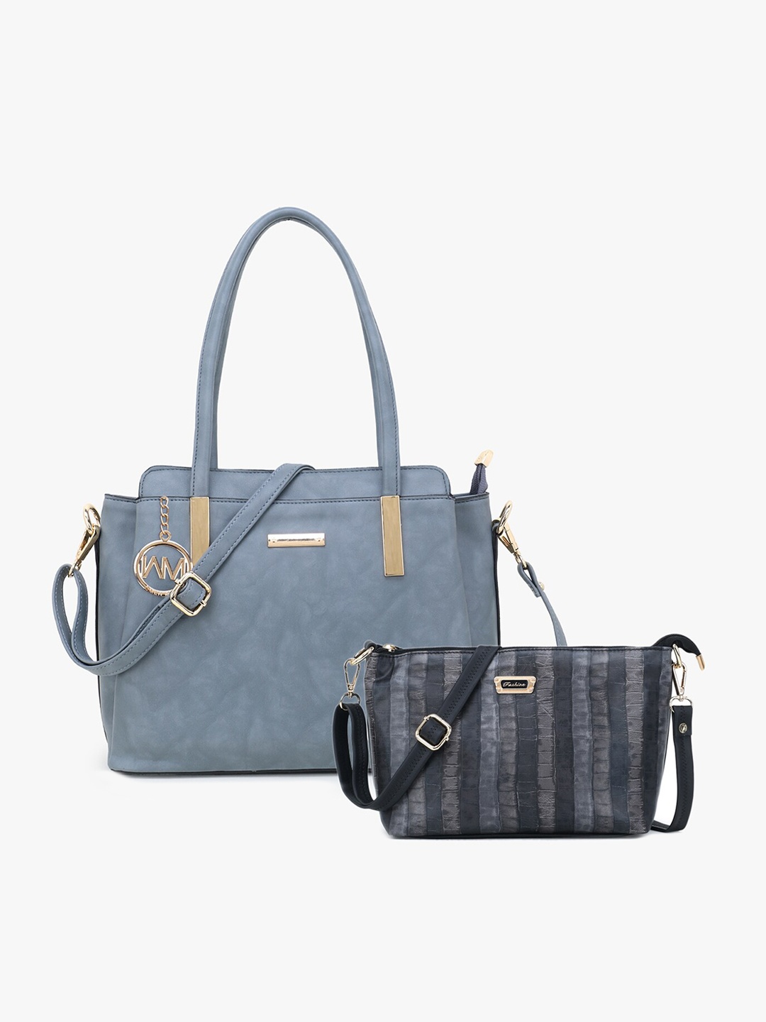 WOMEN MARKS Grey Self Design Tote Bag