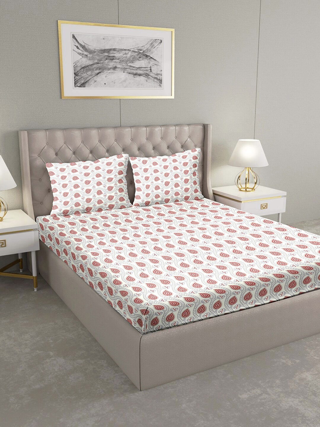 BELLA CASA White & Grey Ethnic Motifs 124 TC Cotton 1 King Bedsheet with 2 Pillow Covers
BELLA CASA White & Grey Ethnic Motifs 124 TC Cotton 1 King Bedsheet with 2 Pillow Covers