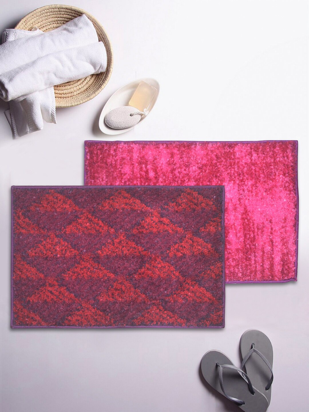 BIANCA Set Of 2 Printed Super-Dry Bath Rugs, Red