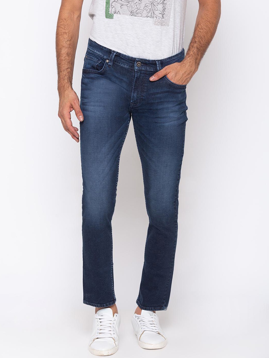 SPYKAR Men Navy Blue Slim Fit Low-Rise Low Distress Jeans