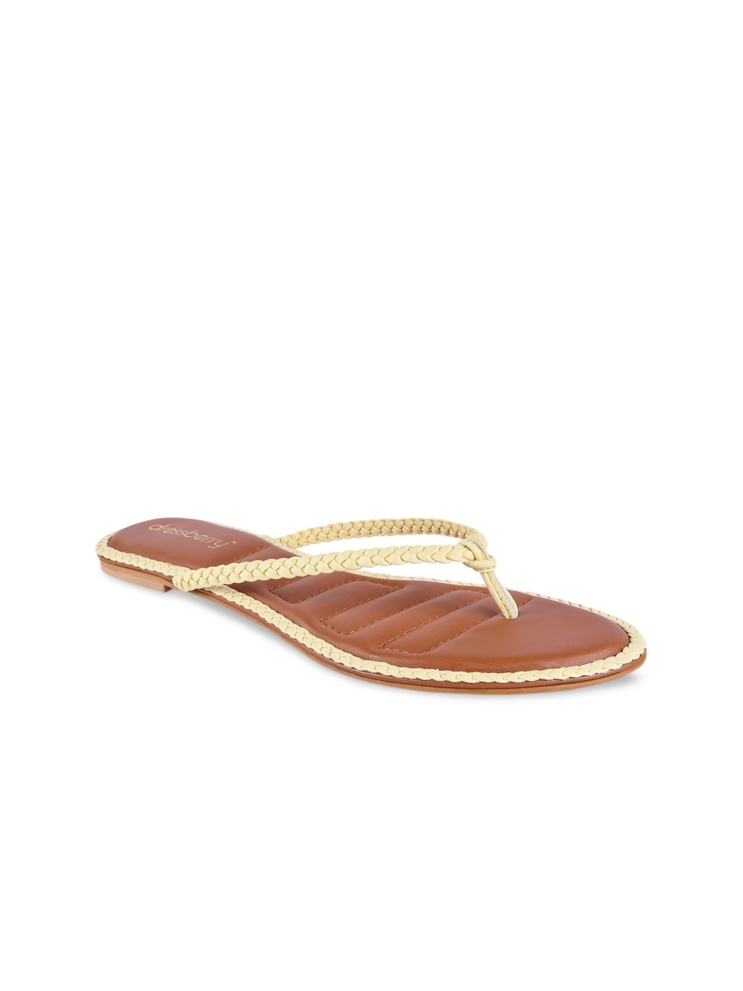 DressBerry Women Yellow Woven Design T-Strap Flats