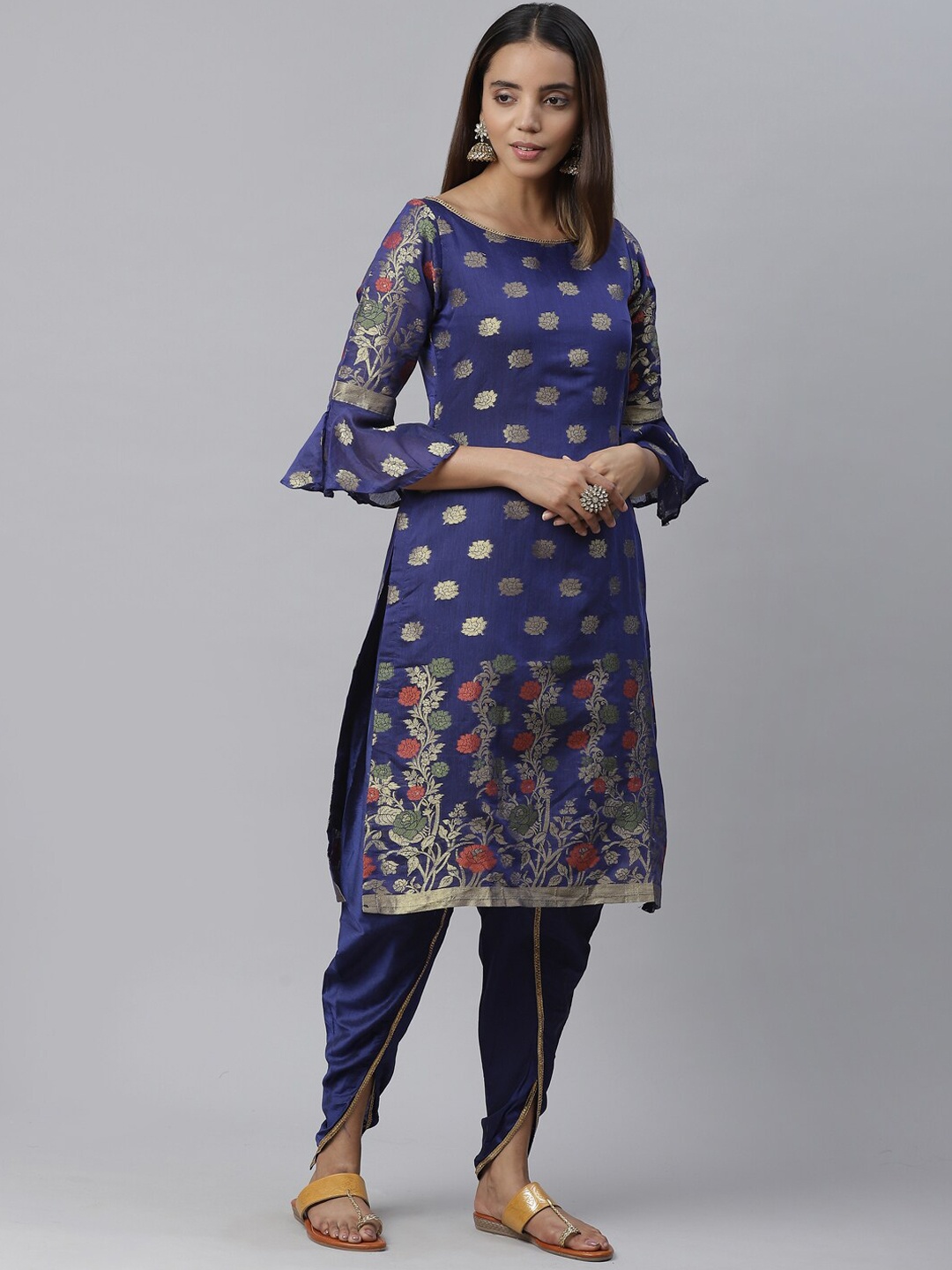 Chhabra 555 Women Blue Woven Design Kurta with Dhoti Pants & Dupatta