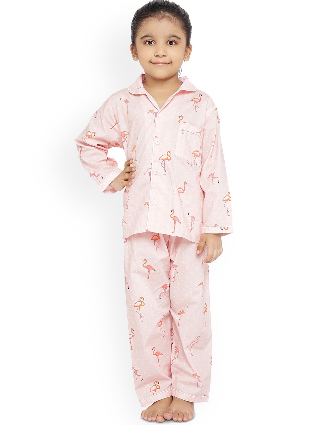 Knitting Doodles Unisex Kids Pink Printed Cotton Night suit