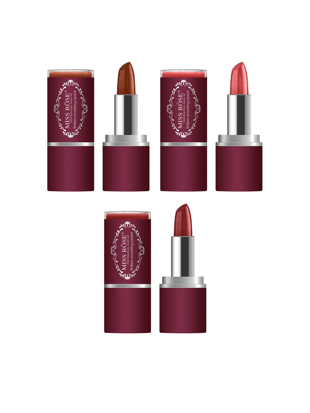 MISS ROSE Set of 3 Brilliant Smoothing Lipsticks, Multi