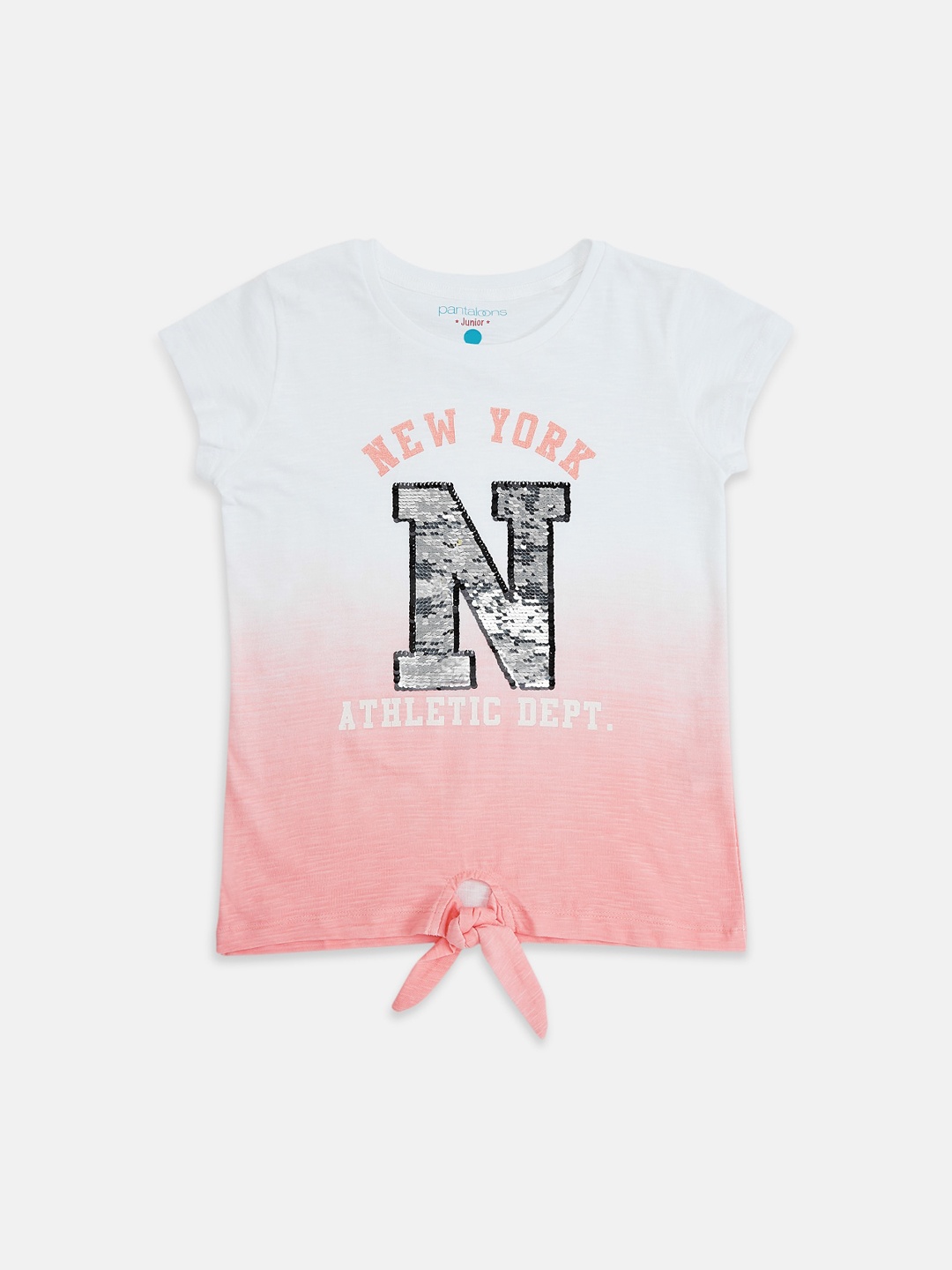 Pantaloons Junior Girls White Printed Round Neck T-shirt