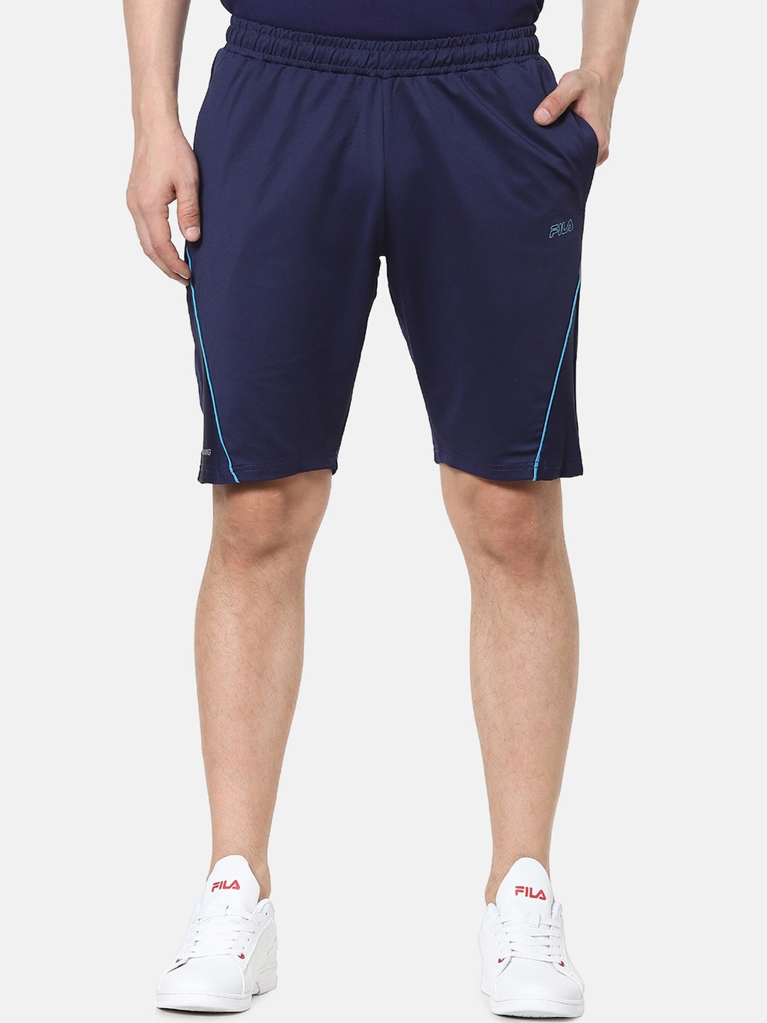 FILA Men Navy Blue Solid Regular Fit Sports Shorts