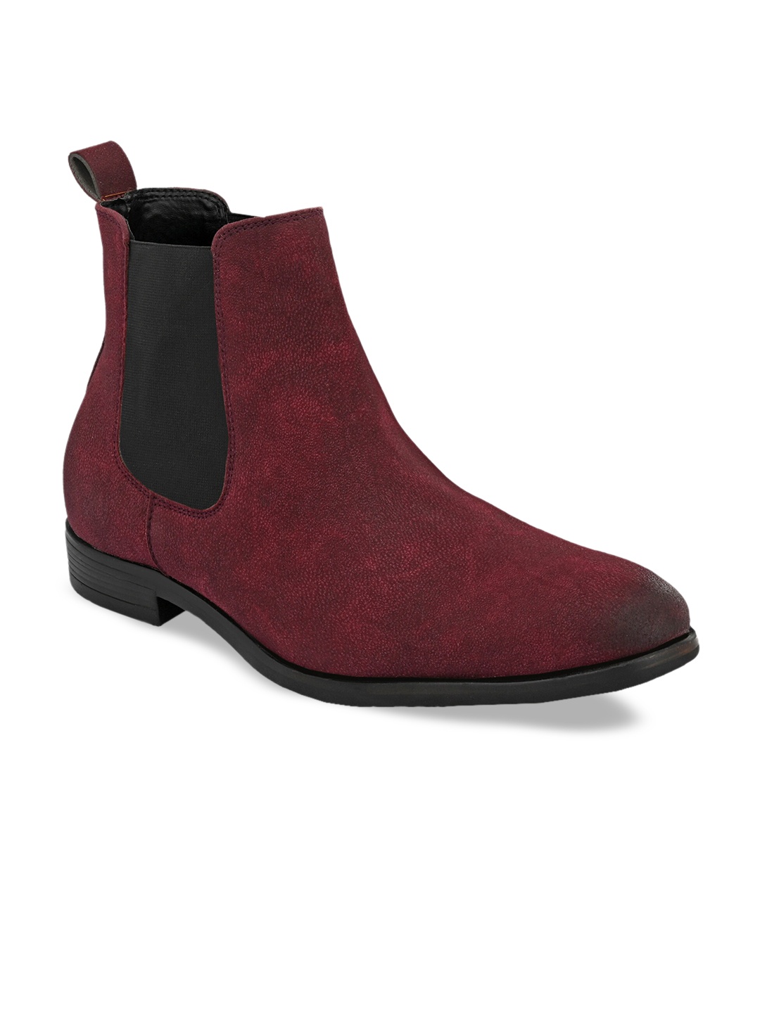 SHENCES Men Maroon Mid-Top Suede Flat Boots