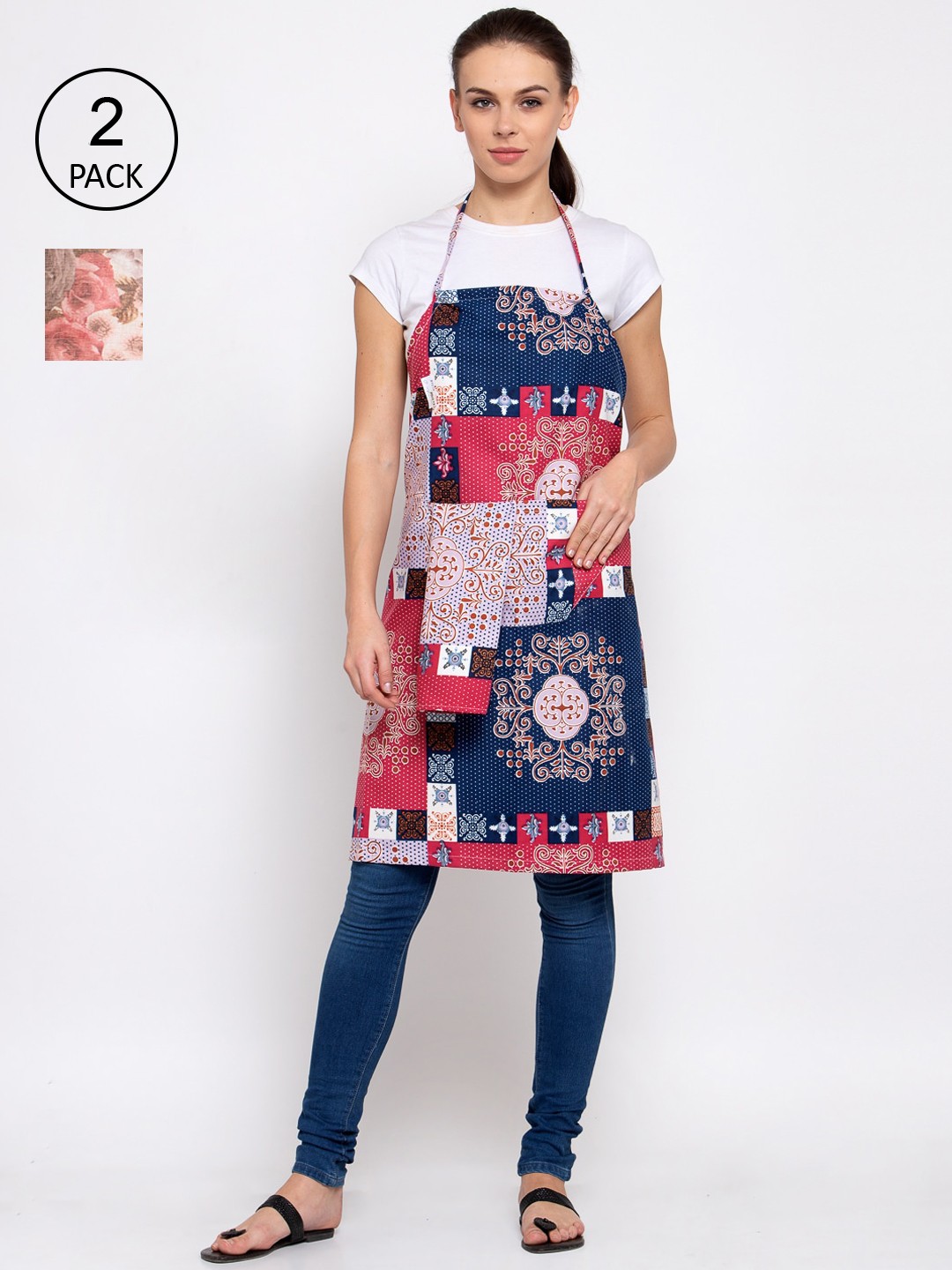 KLOTTHE Unisex Pack of 2 Cotton Printed 210 TC Aprons, Beige