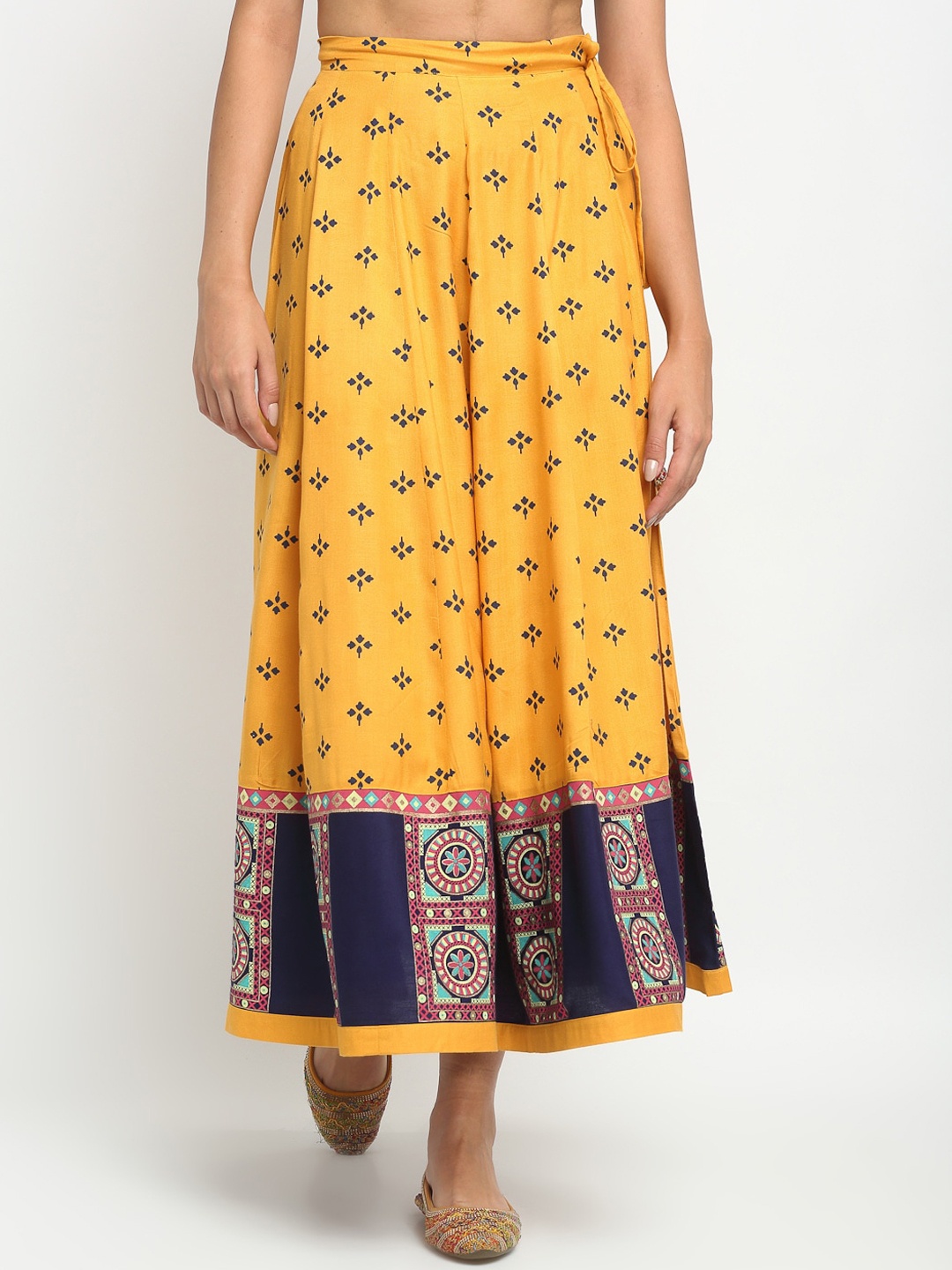 Karmic Vision Women Mustard Yellow & Navy Blue Printed Pure Cotton Flared Maxi Skirt
Karmic Vision Women Mustard Yellow & Navy Blue Printed Pure Cotton Flared Maxi Skirt
