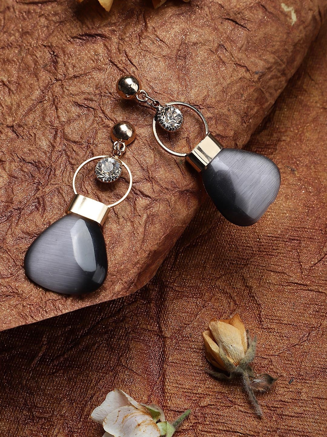 Mali Fionna Grey & Brown Contemporary Drop Earrings
