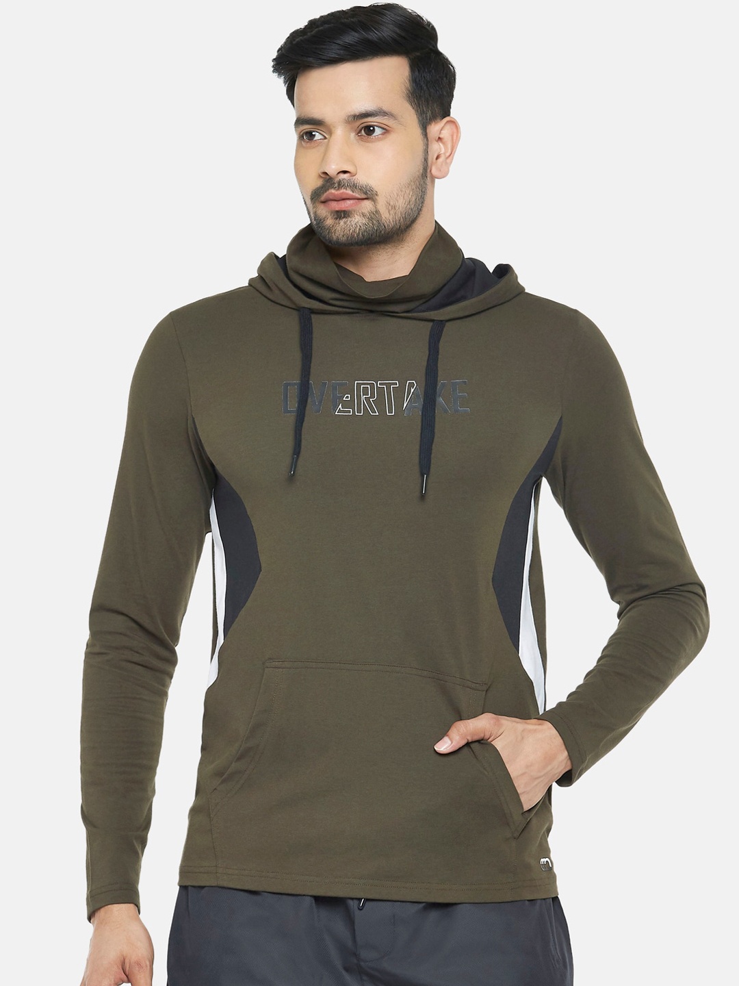 Ajile by Pantaloons Men Olive Green Printed Hood T-shirt