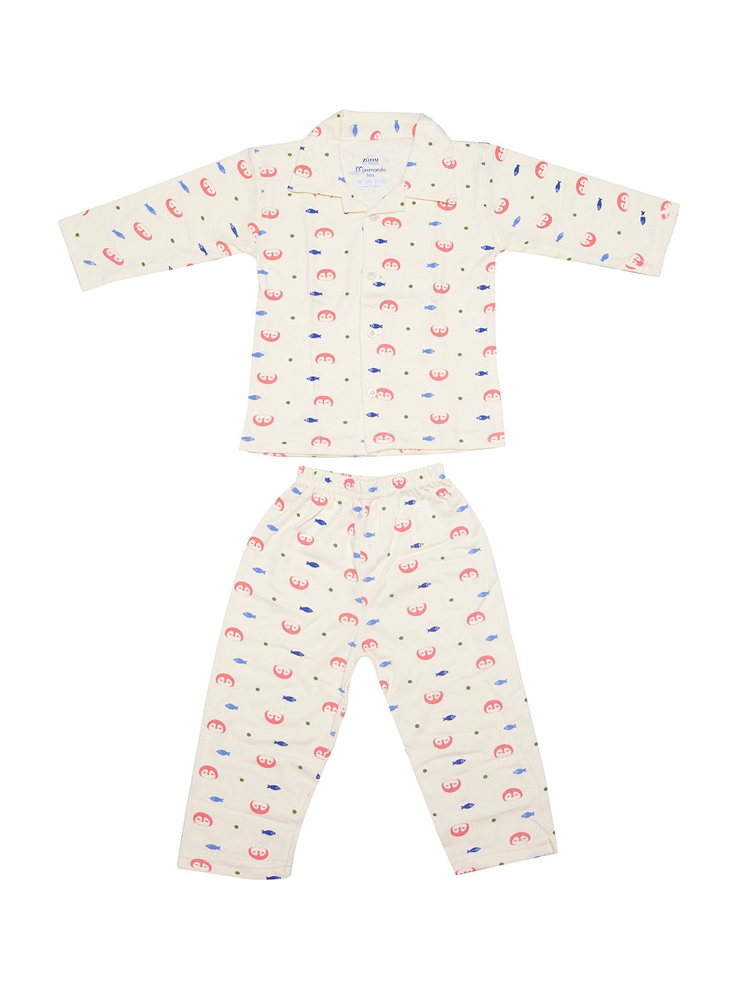 Zoom Minimondo Unisex Cream-Coloured & Pink Printed Night suit