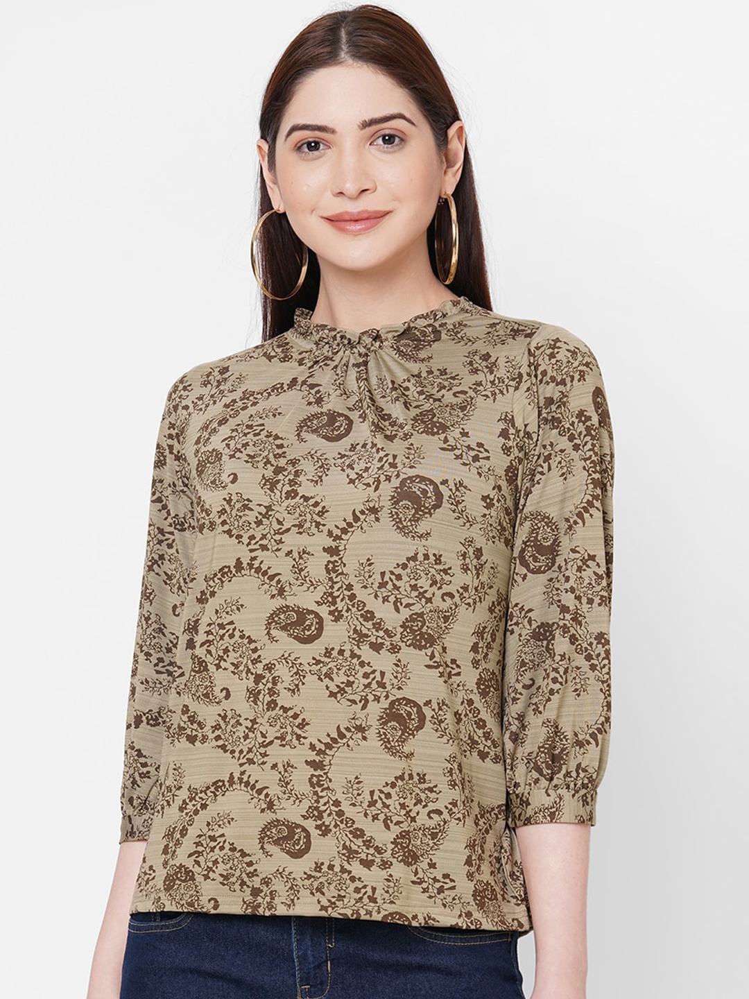 109F Green Floral Printed Regular Top
