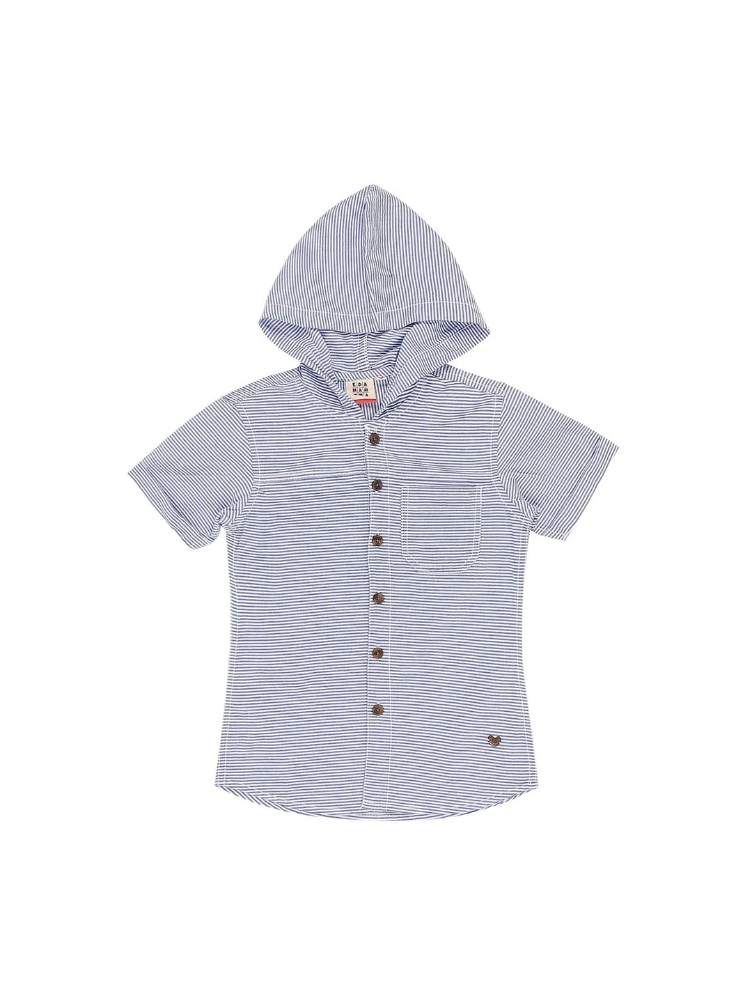 Ed-a-Mamma Boys Blue Regular Fit Striped Sustainable Casual Hooded Shirt