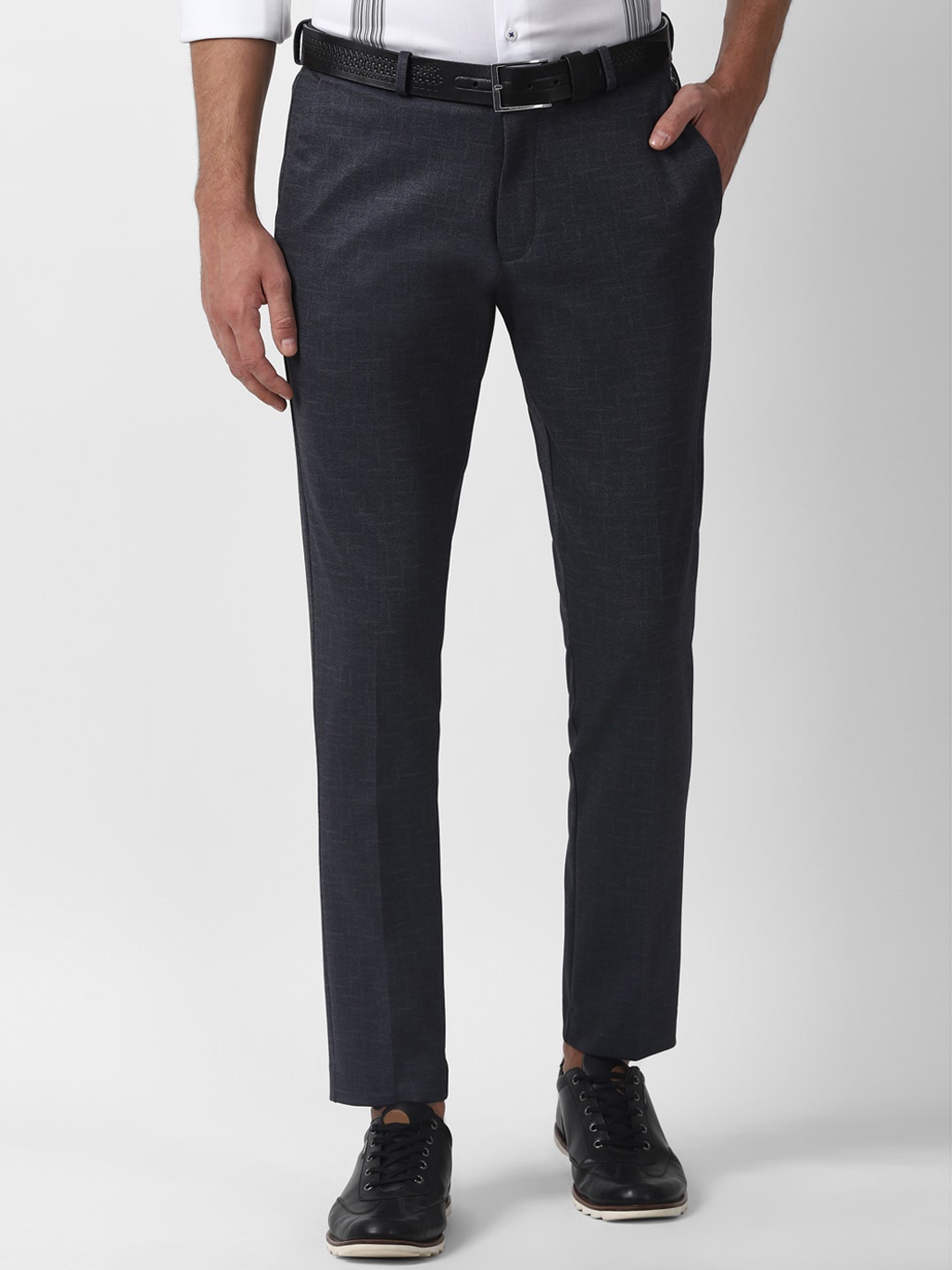 Louis Philippe Sport Men Navy Blue Slim Fit Solid Formal Trousers