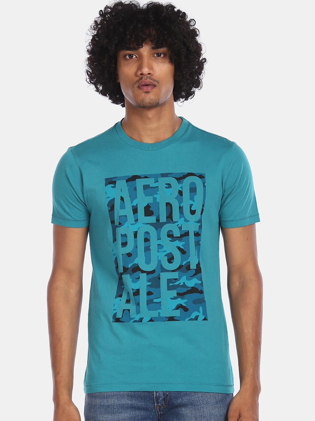 Aeropostale Men Blue Printed Round Neck T-shirt