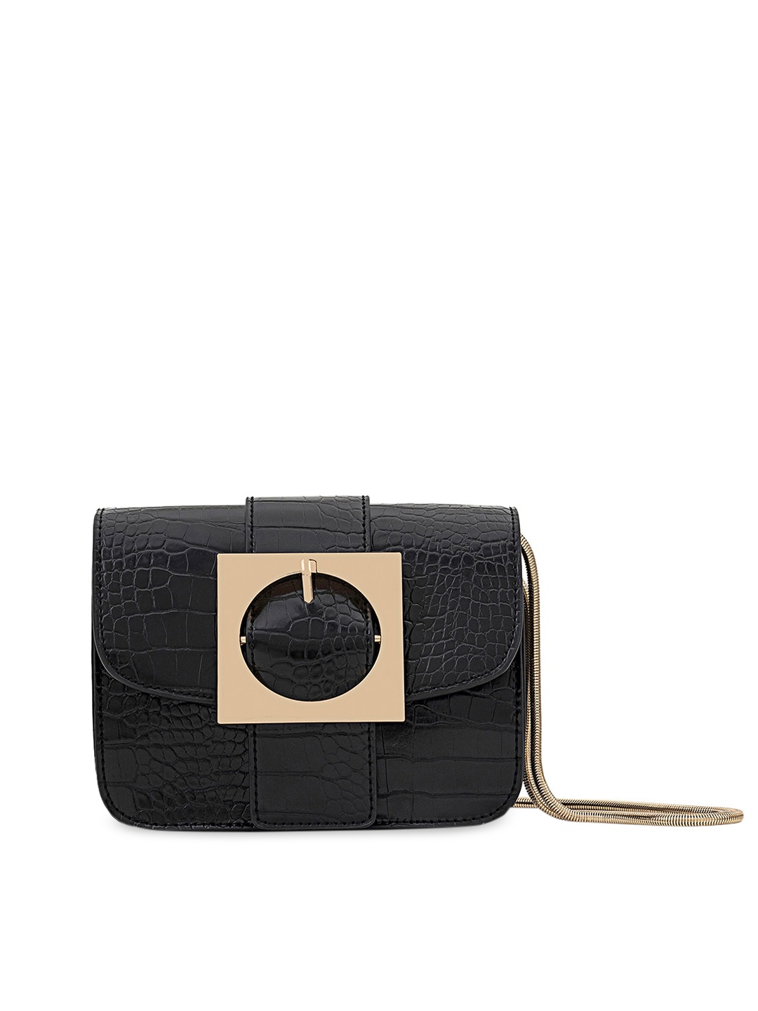 MIRAGGIO Black Croc Textured Sling bag