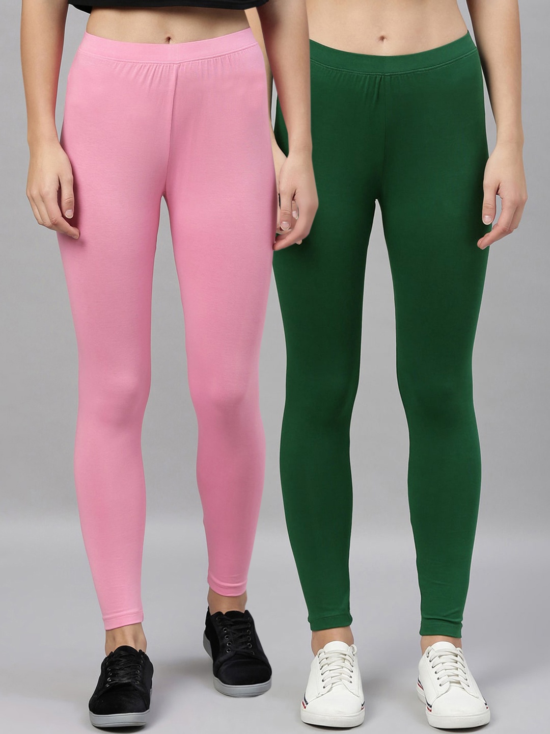 Kryptic Women Pack Of 2 Solid Ankle-Length Leggings, Green