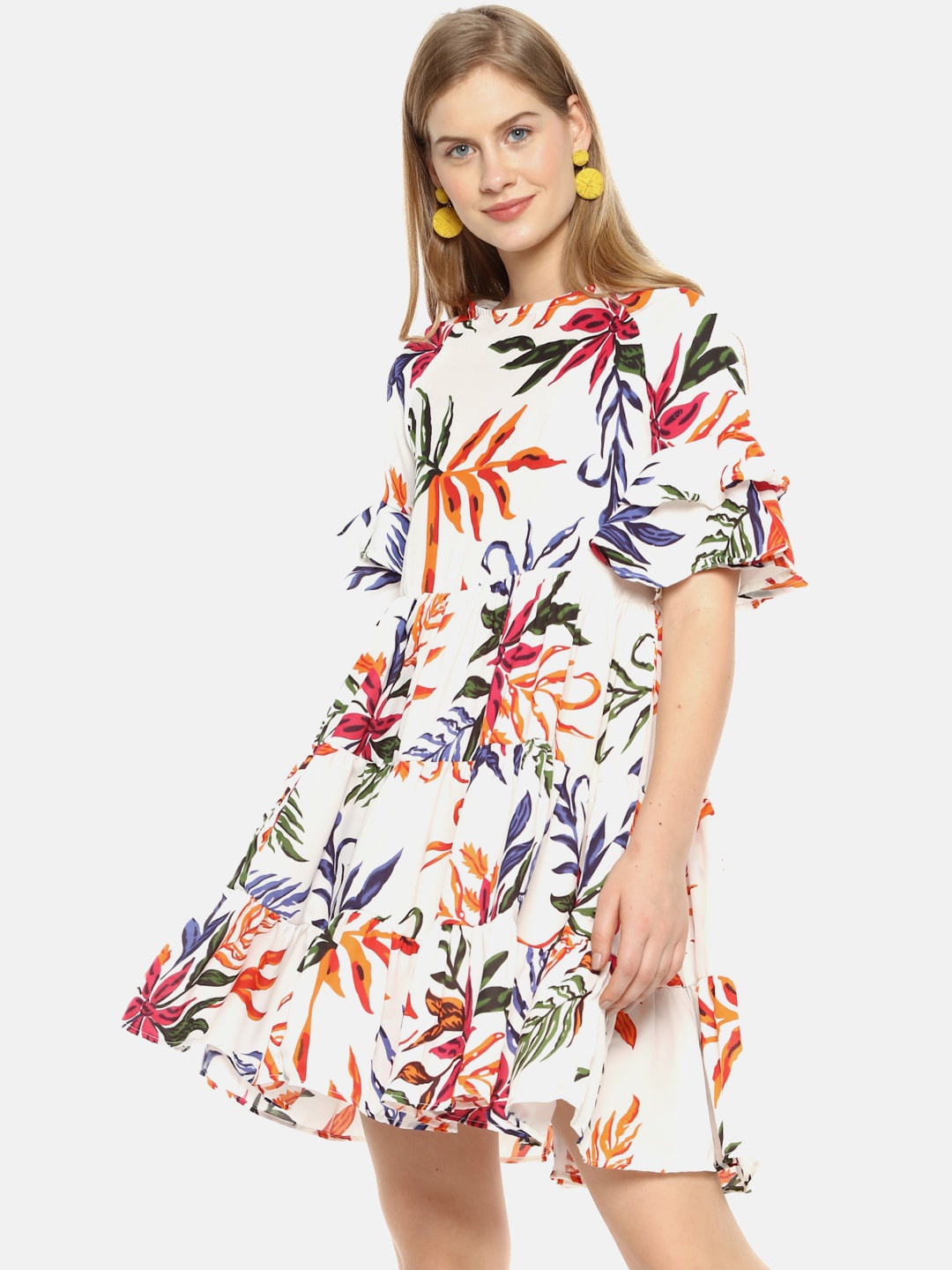 Campus Sutra Women White Printed A-Line Dress