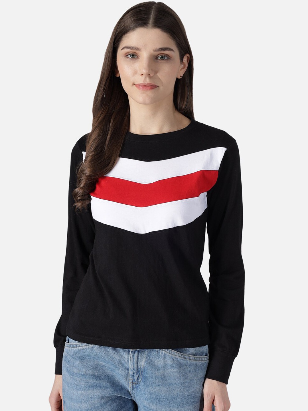 The Dry State Women Black & White Striped T-shirt