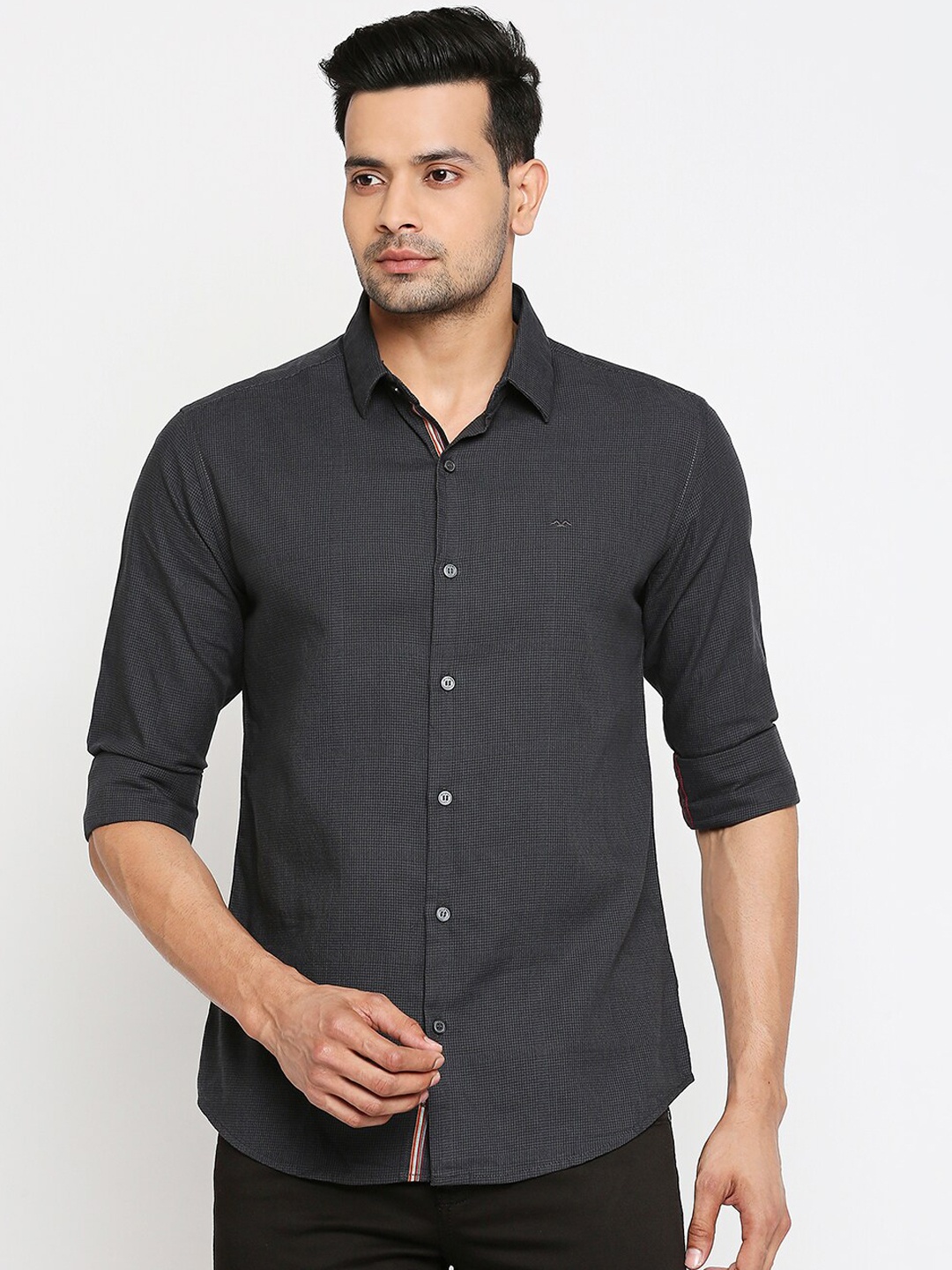 Mufti Men Grey Slim Fit Solid Pure Cotton Casual Shirt