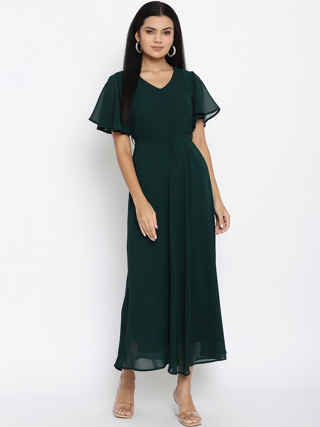 THREAD MUSTER Women Green Solid Maxi Dress