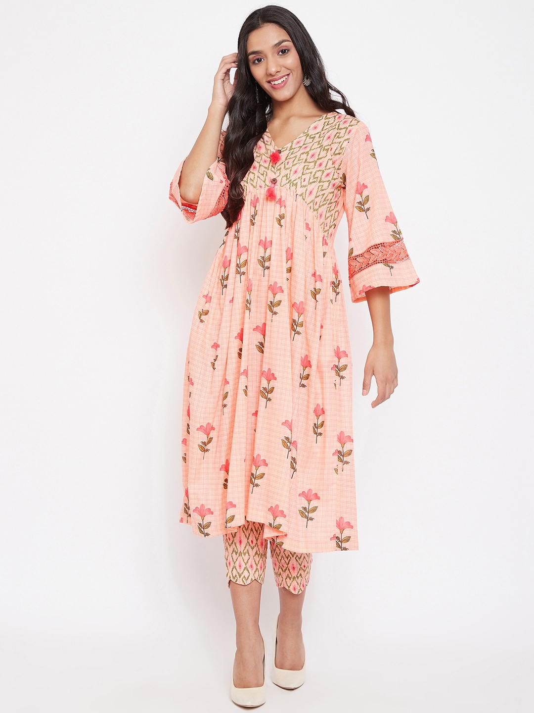 The Kaftan Company Women Pink Printed Kurta with Trousers & Dupatta