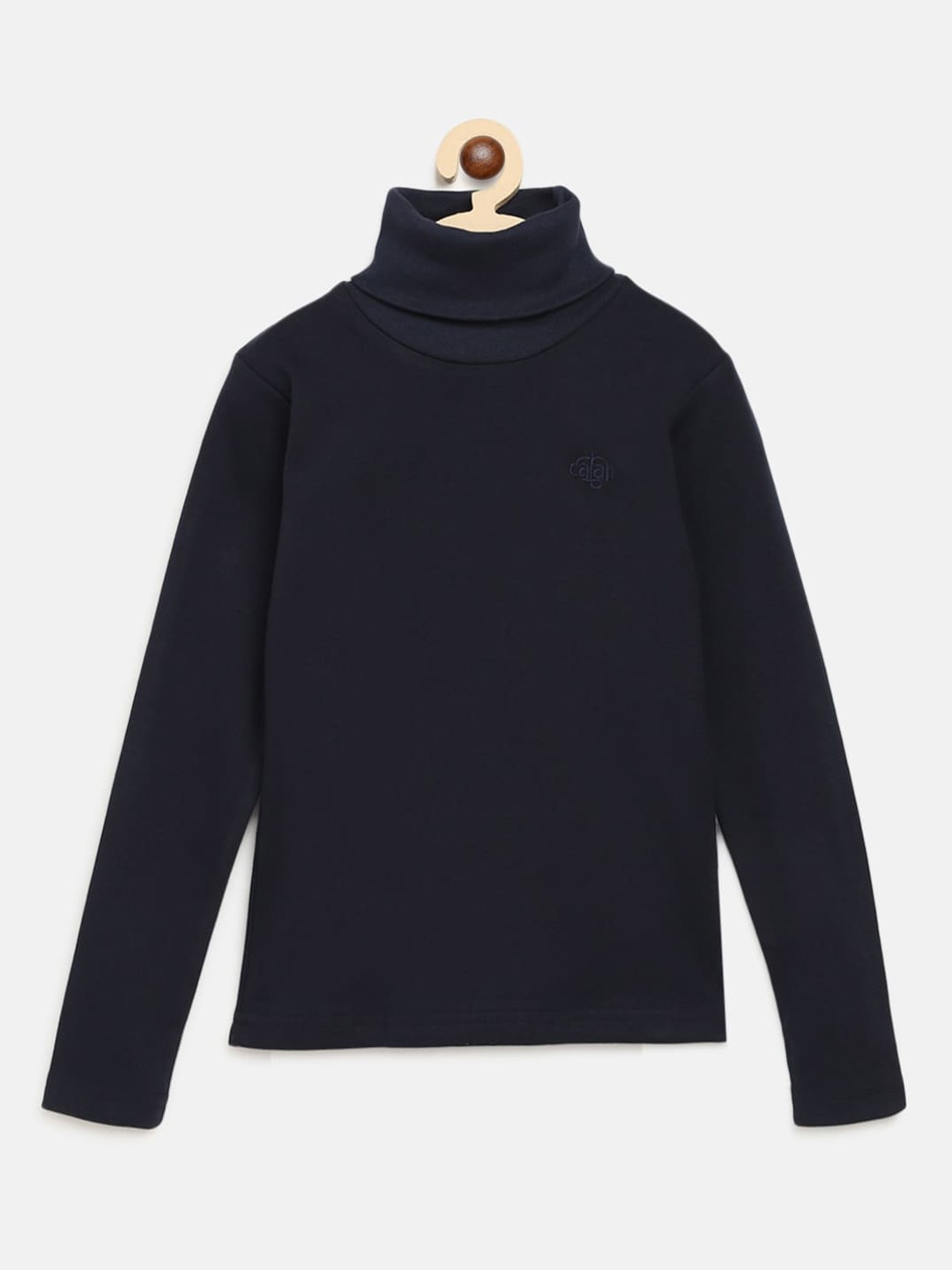 CHIMPRALA Girls Blue Solid Turtle Neck T-shirt