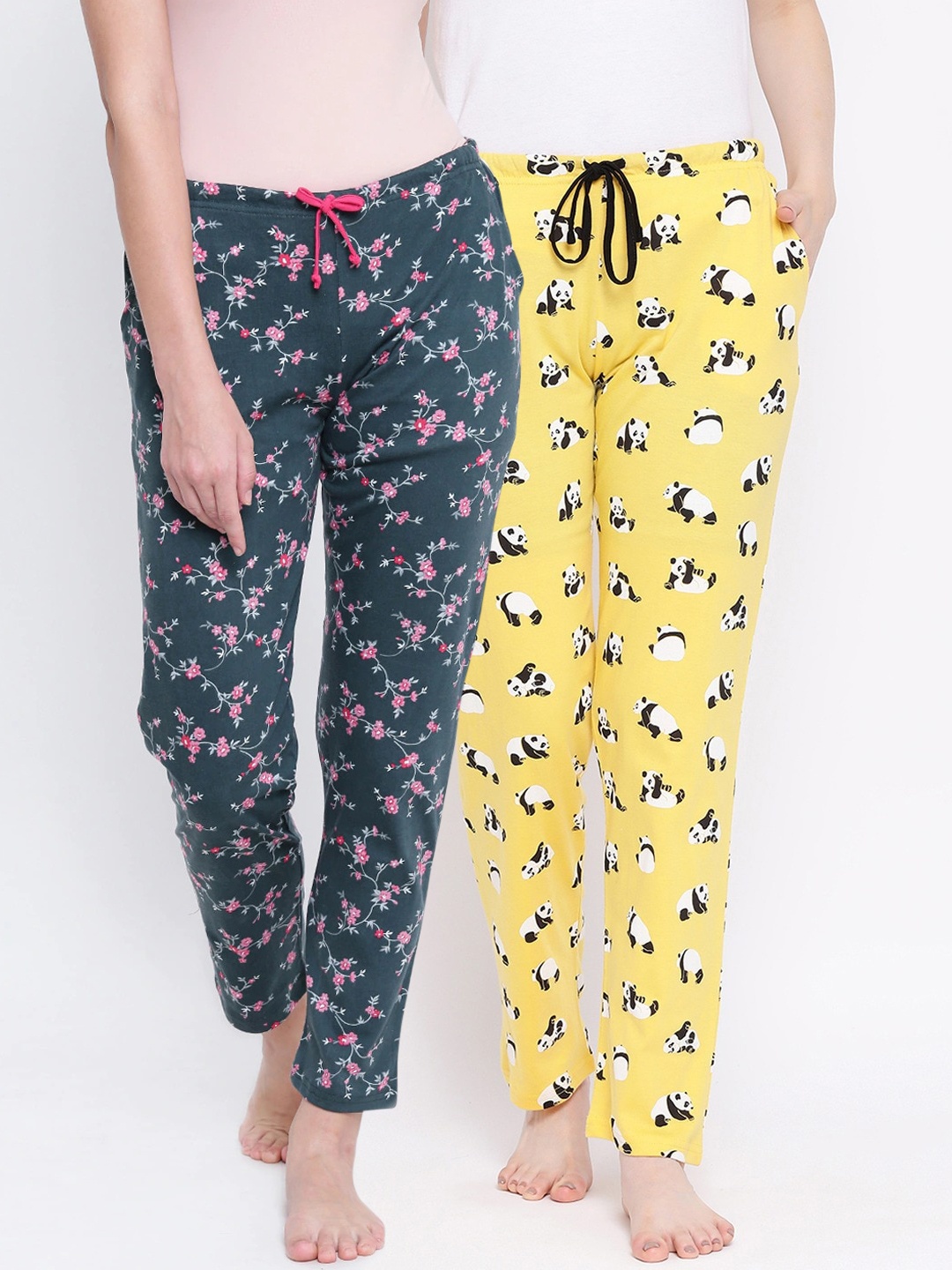 Kanvin Women Pack Of 2 Printed Lounge Pants, Yellow
