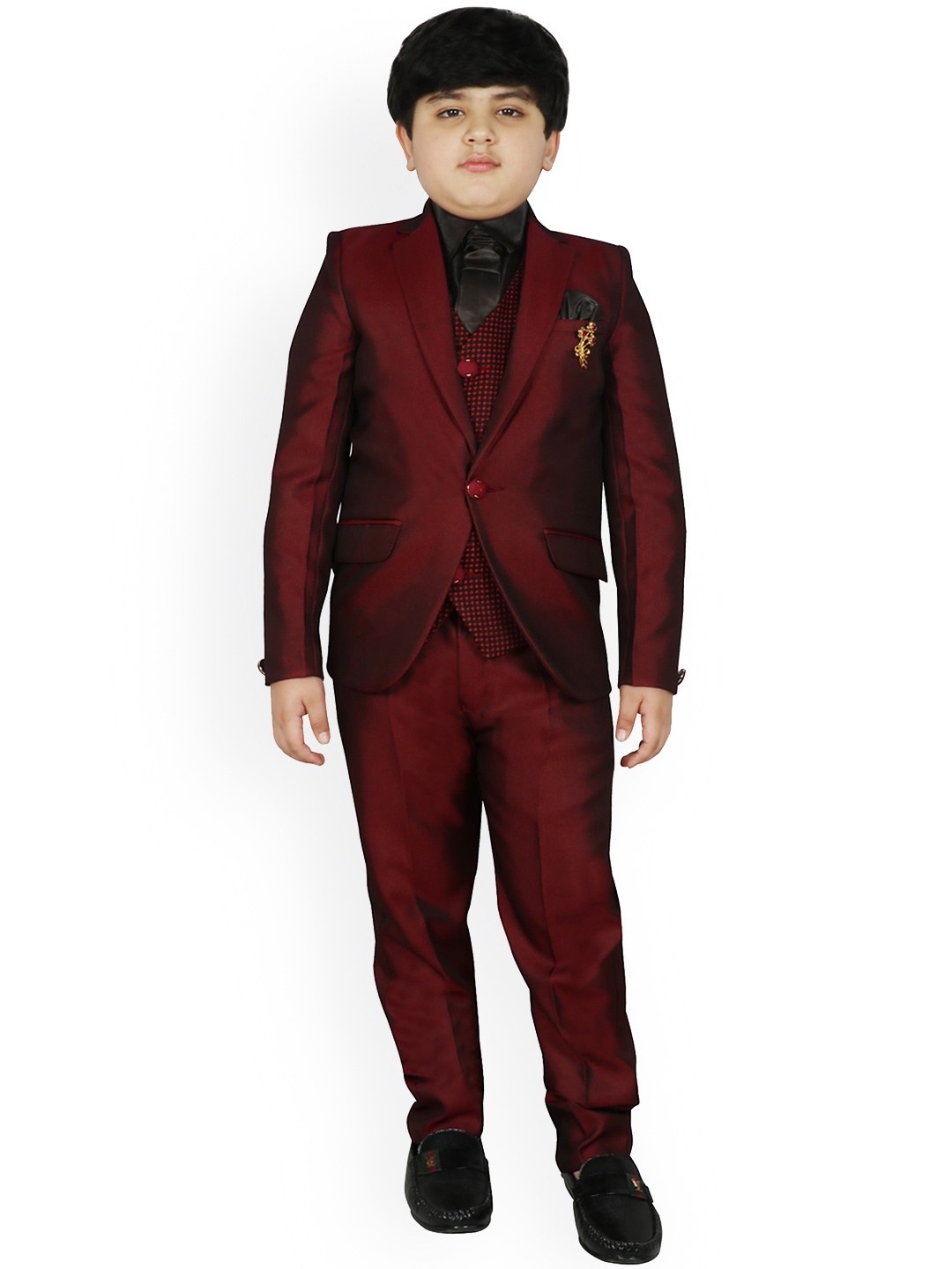 SG YUVRAJ Boys Maroon & Black Single-Breasted Party Suit