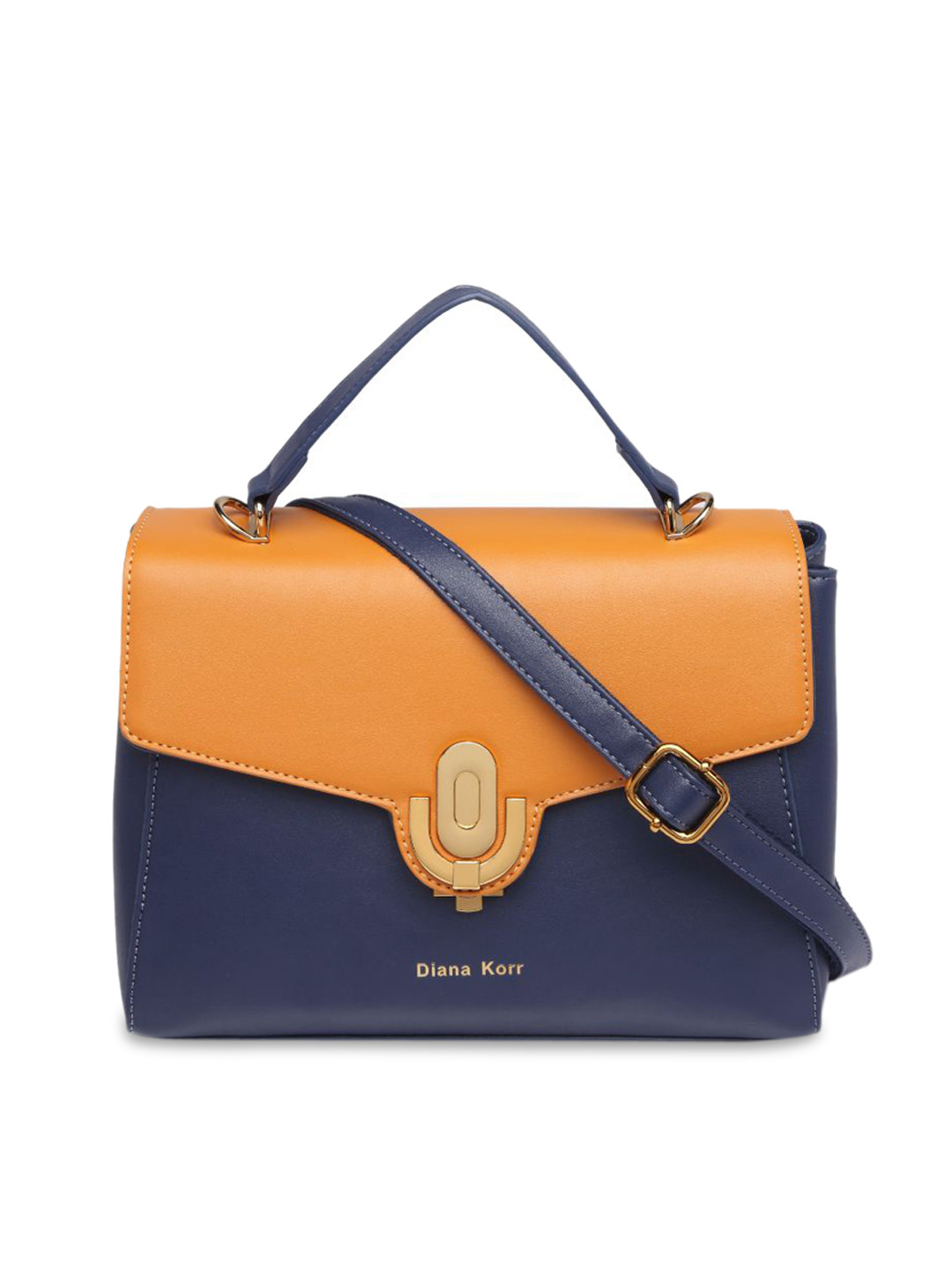 Diana Korr Women Blue & Mustard Yellow Colourblocked Satchel Bag
Diana Korr Women Blue & Mustard Yellow Colourblocked Satchel Bag