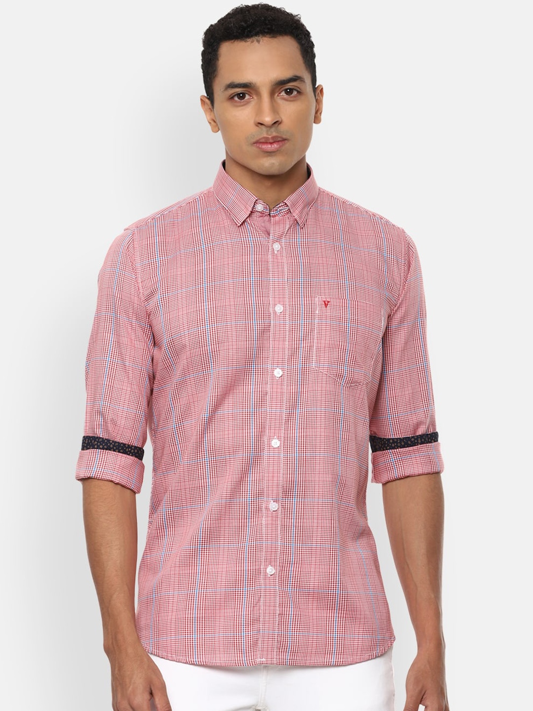 Van Heusen Sport Men Red Slim Fit Checked Casual Shirt