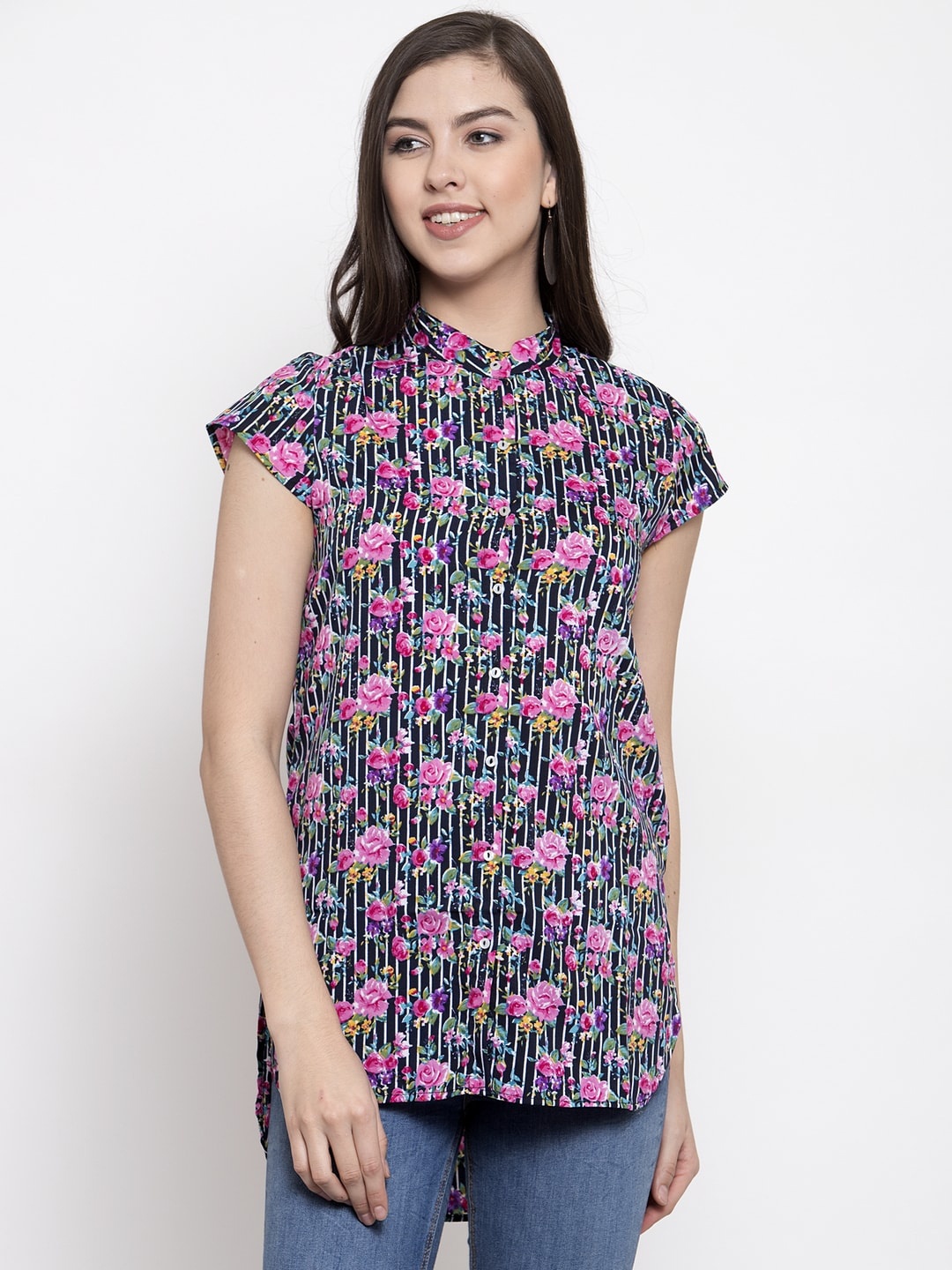 Purple State Multicoloured Floral Print Mandarin Collar High-Low Shirt Style Top, Multi
Purple State Multicoloured Floral Print Mandarin Collar High-Low Shirt Style Top, Multi