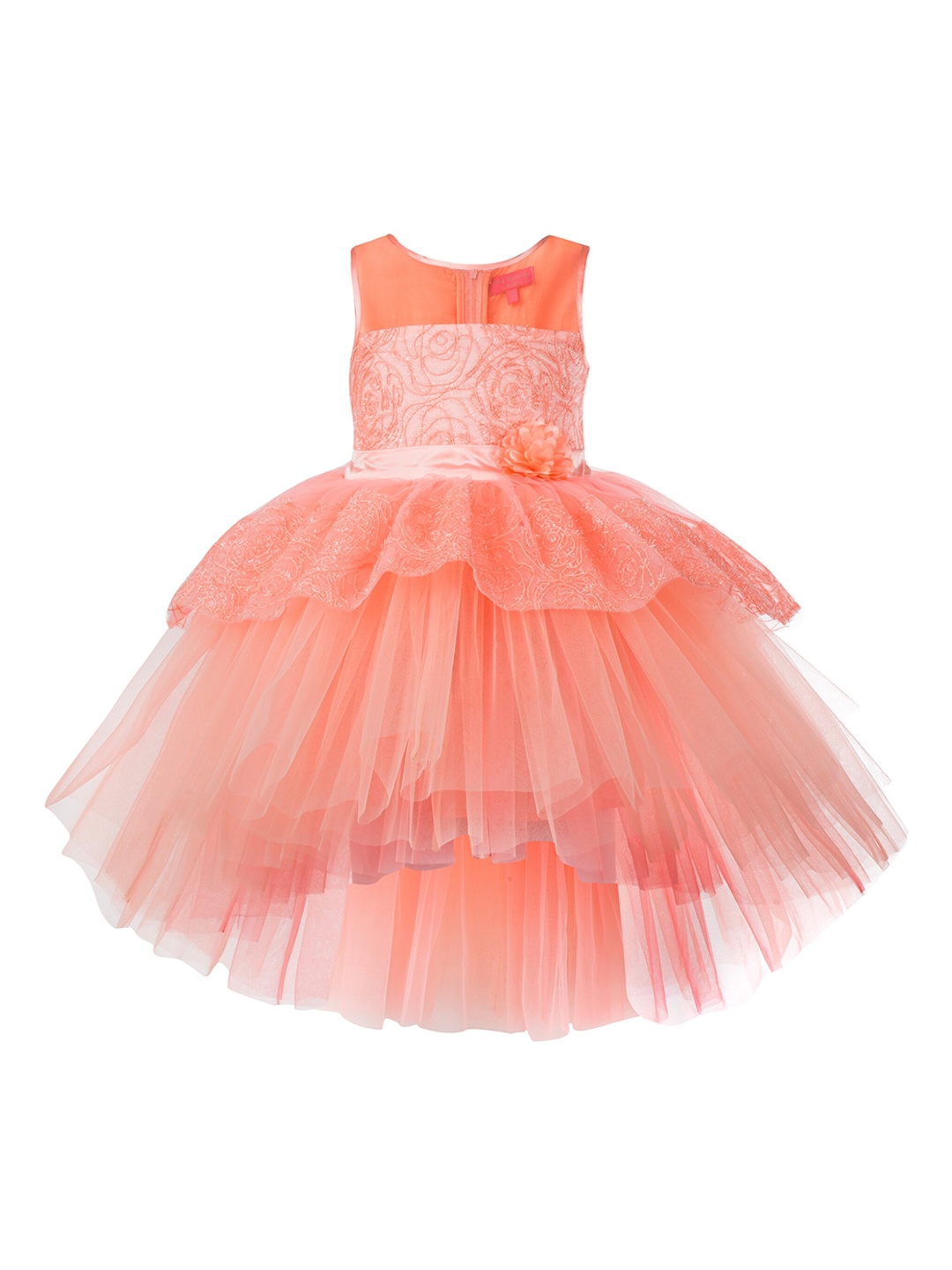 Toy Balloon kids Girls Peach-Coloured Self Design Fit and Flare Dress