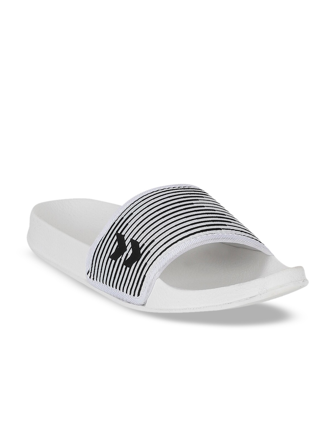 hummel Unisex White & Black Striped Sliders