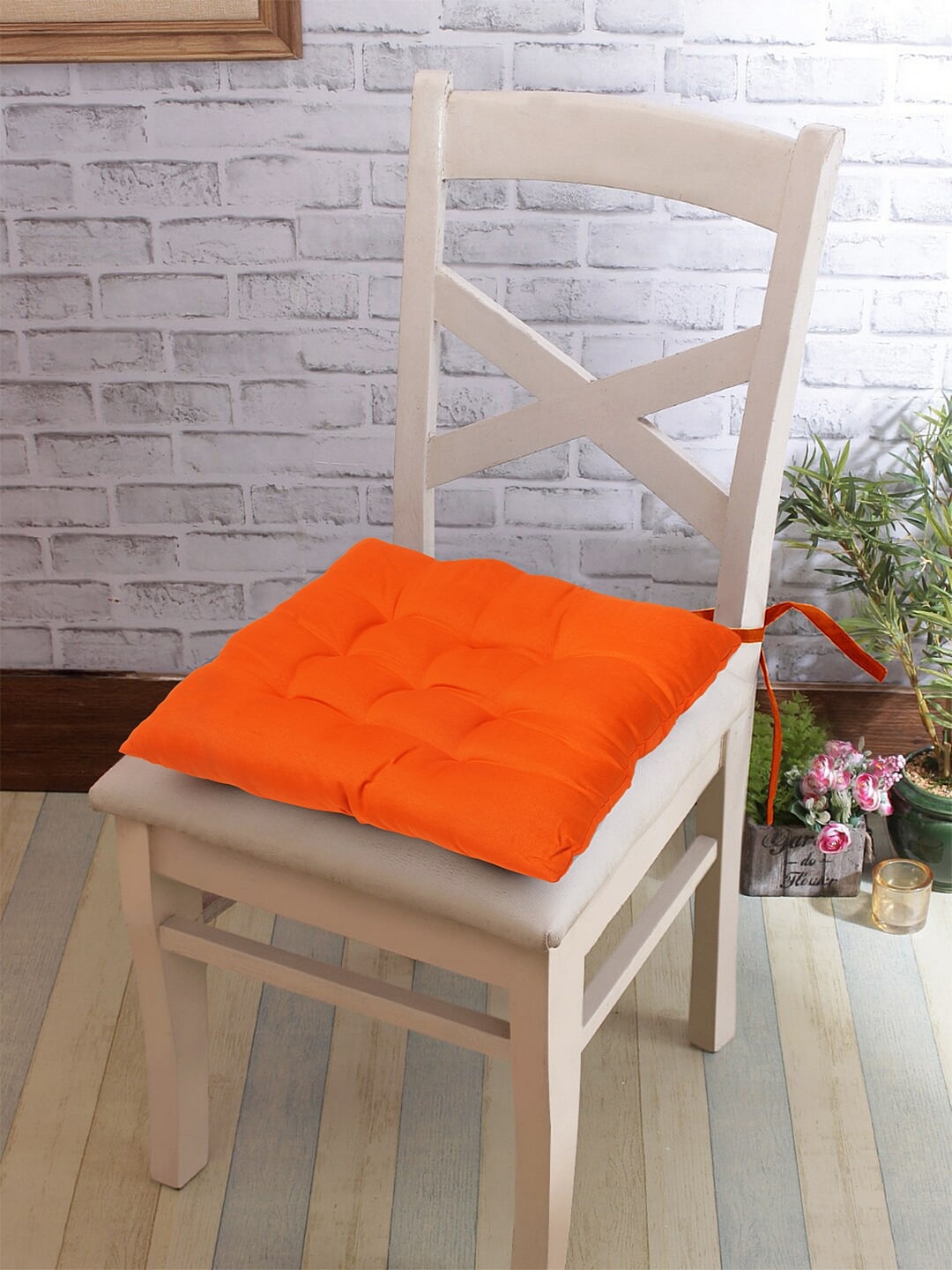 HOSTA HOMES Set Of 2 Orange Solid Micro Fibre Chair Pads