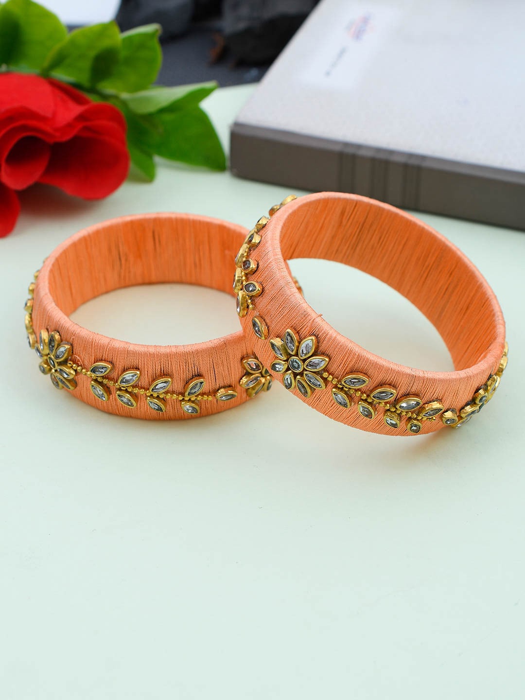 Silvermerc Designs Set Of 2 Gold-Plated Peach Kundan-Studded Jadau Handcrafted Bangles
Silvermerc Designs Set Of 2 Gold-Plated Peach Kundan-Studded Jadau Handcrafted Bangles